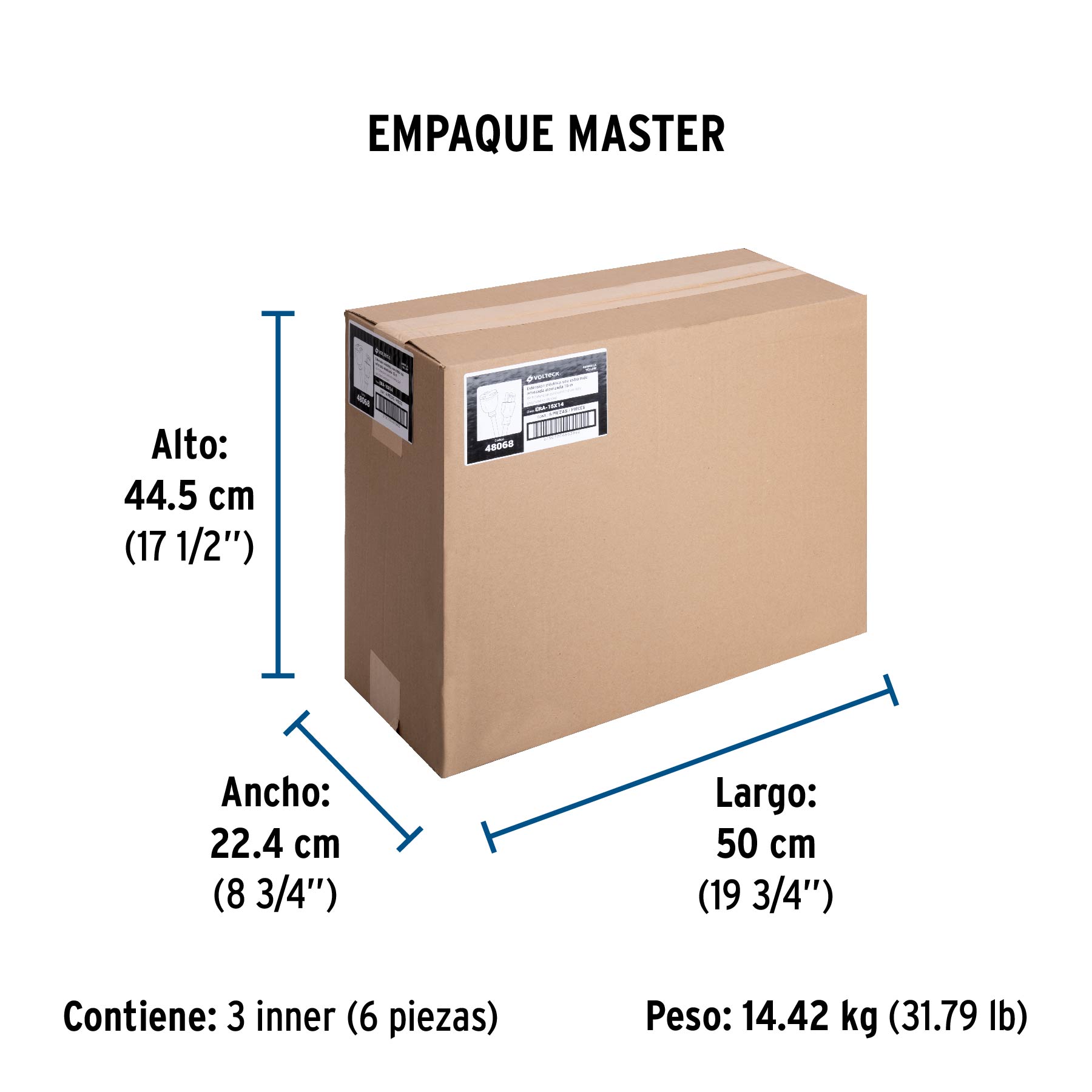 Extensión reforzada aterrizada 15 m 3x14 AWG, VOLTECK - Empaque