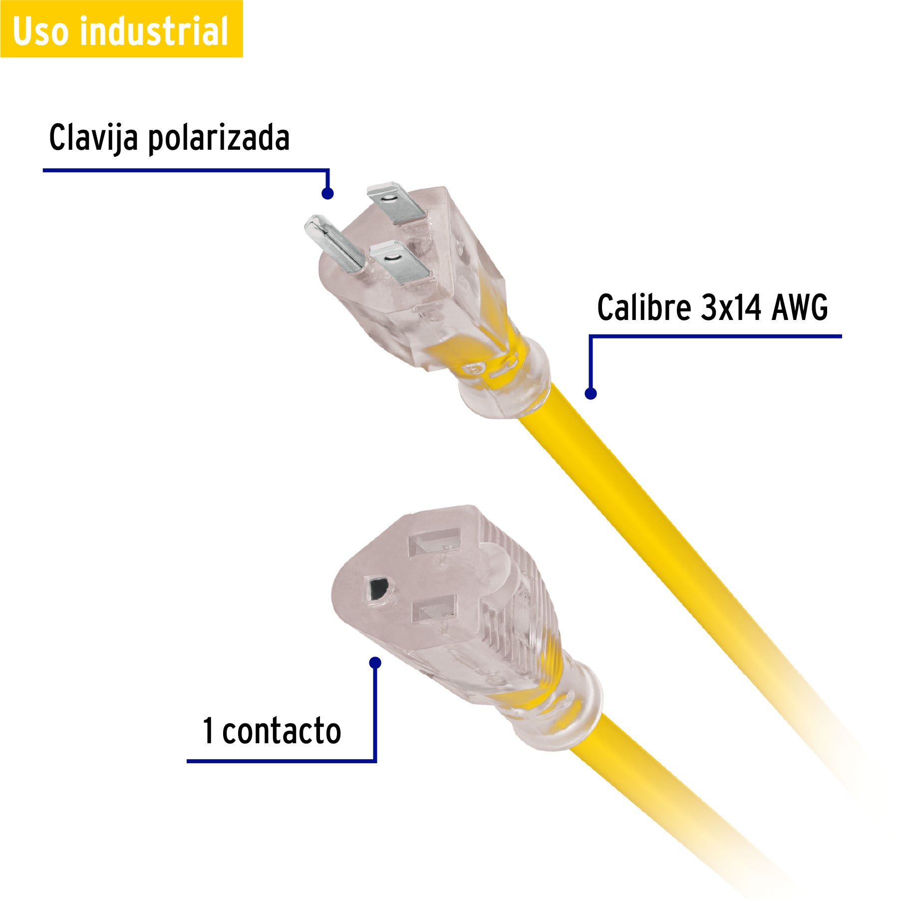 Extensión reforzada aterrizada 15 m 3x14 AWG, VOLTECK
