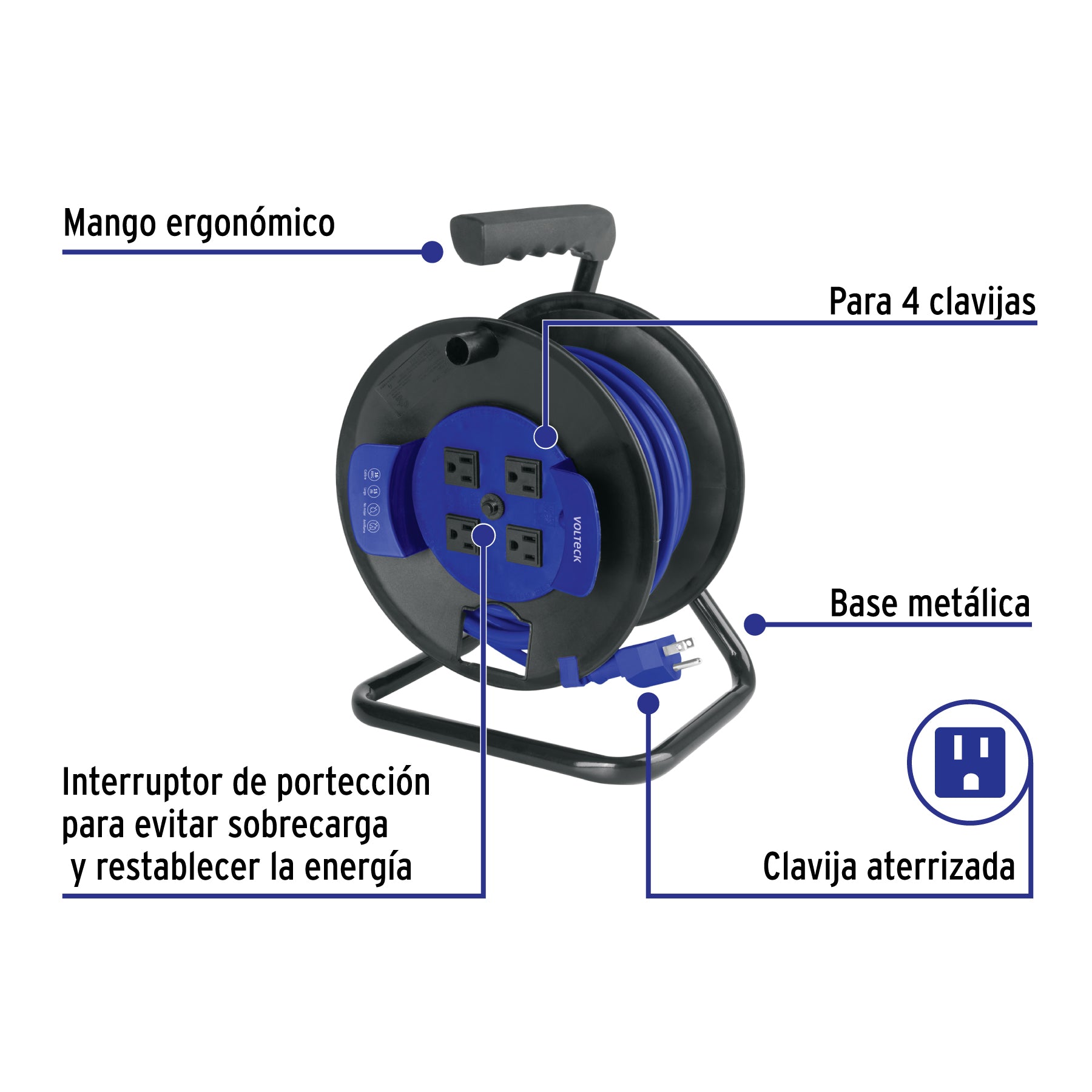 Extensión reforzada aterrizada, 15 m en carrete, calibre 16