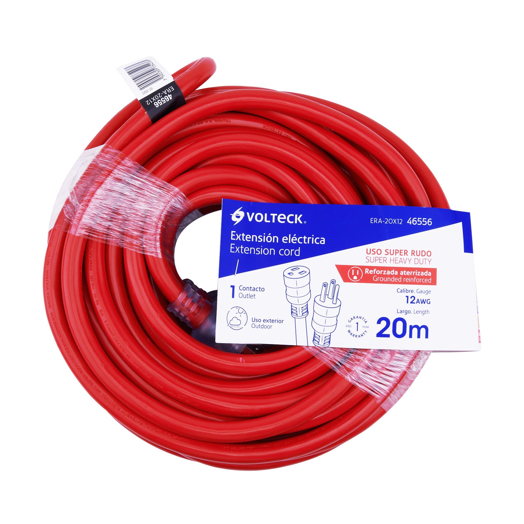 Extensión reforzada aterrizada 20 m 3x12 AWG, VOLTECK