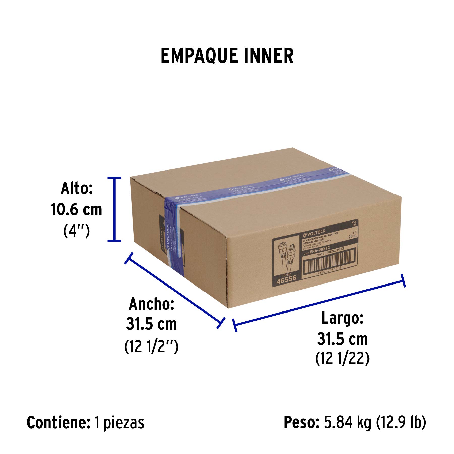 Extensión reforzada aterrizada 20 m 3x12 AWG, VOLTECK - Empaque