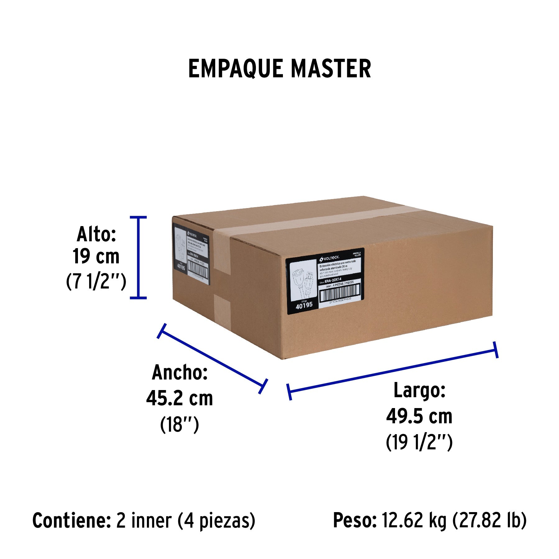 Extensión reforzada aterrizada 20 m calibre 14, VOLTECK - Empaque