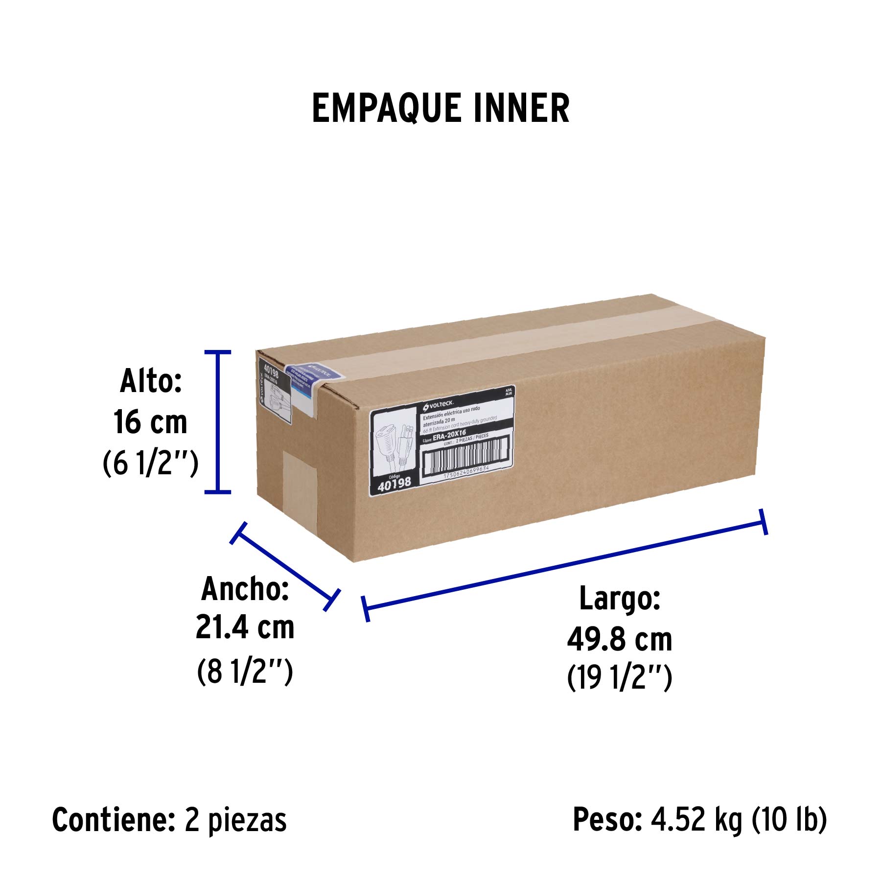 Extensión de uso rudo aterrizada 20 m calibre 16, VOLTECK - Empaque