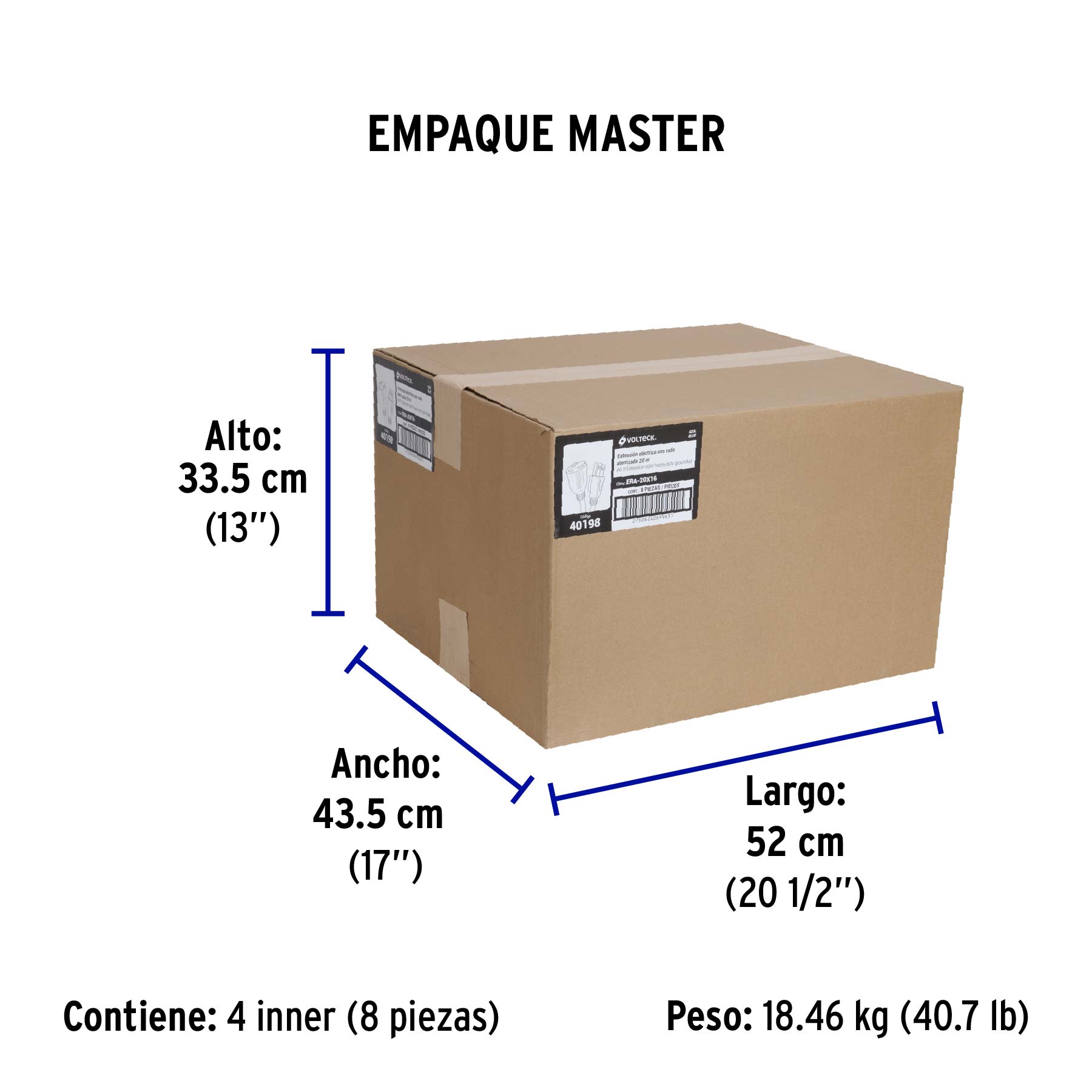 Extensión de uso rudo aterrizada 20 m calibre 16, VOLTECK - Empaque