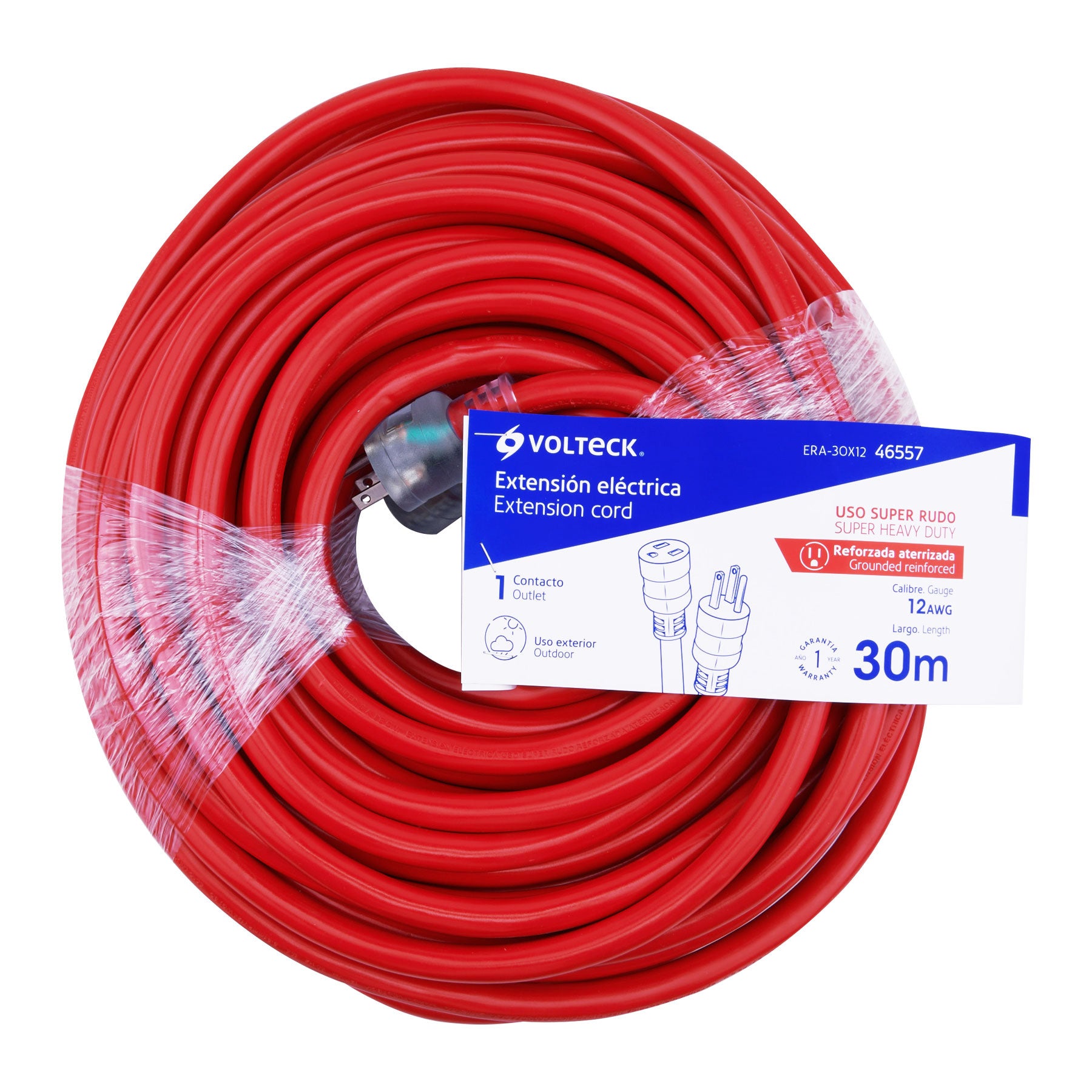 Extensión reforzada aterrizada 30 m 3x12 AWG, VOLTECK