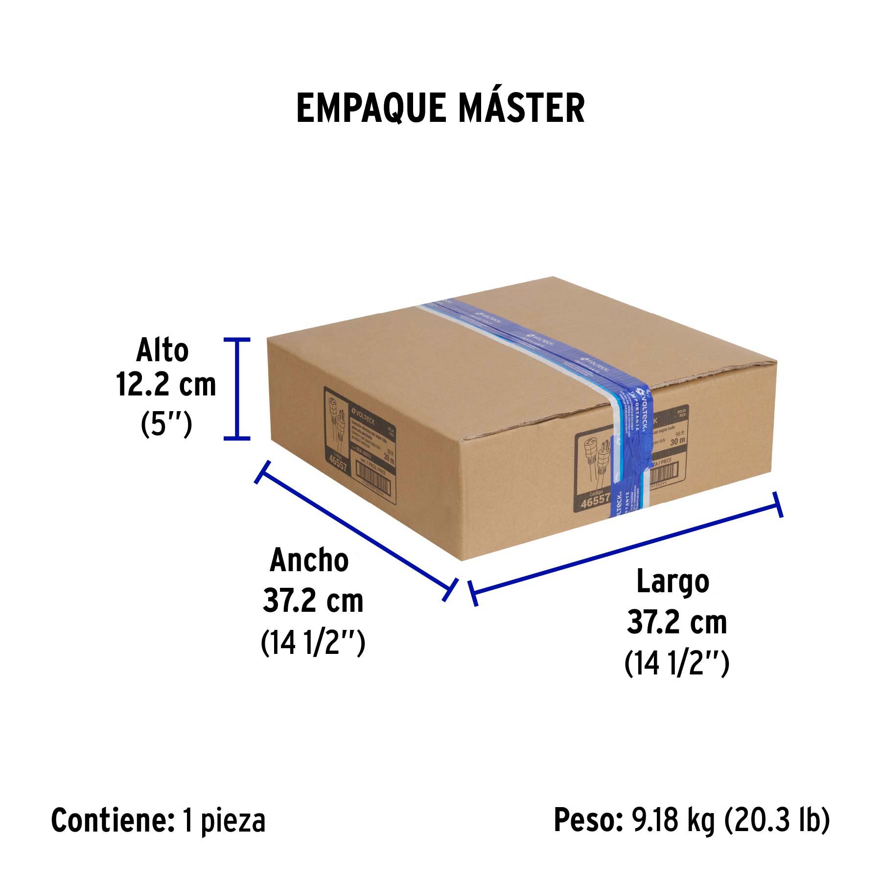 Extensión reforzada aterrizada 30 m 3x12 AWG, VOLTECK - Empaque