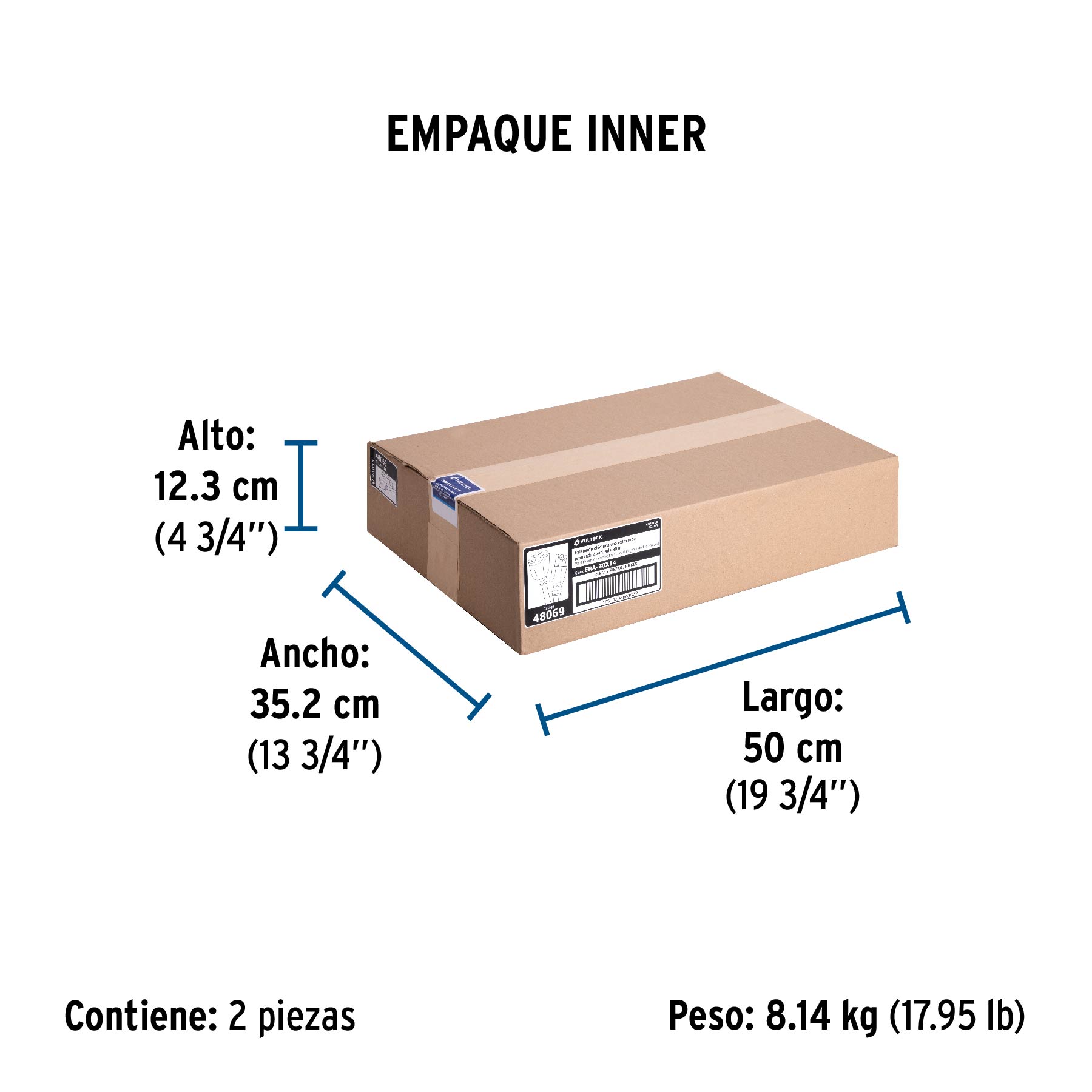 Extensión reforzada aterrizada 30 m 3x14 AWG, VOLTECK - Empaque