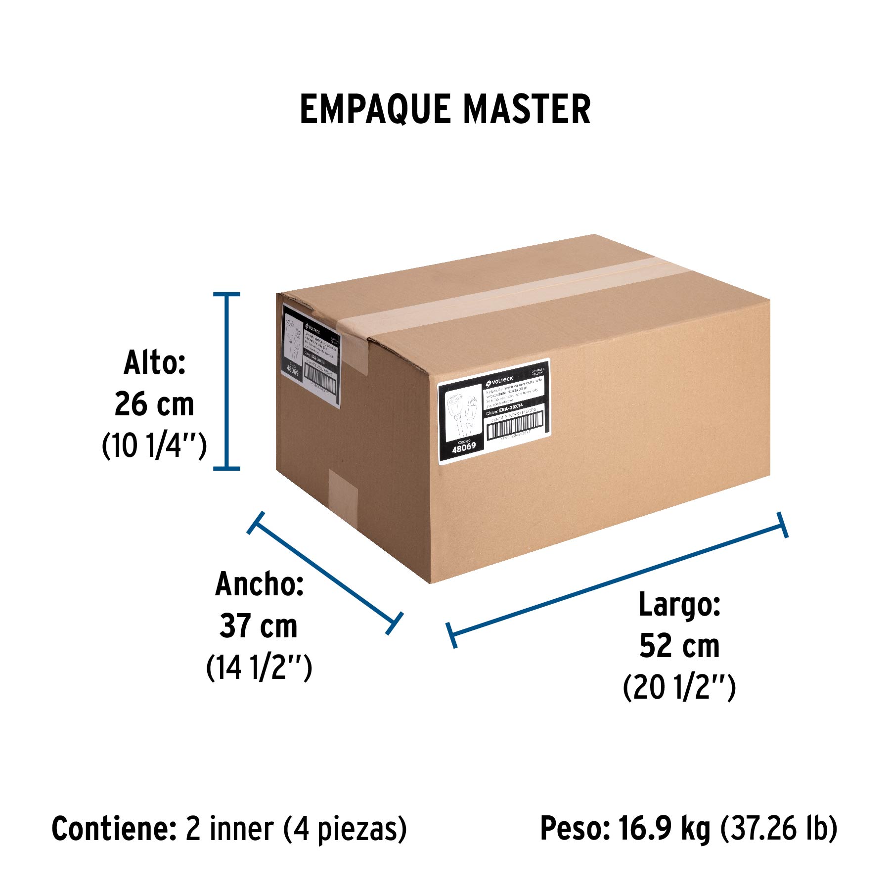Extensión reforzada aterrizada 30 m 3x14 AWG, VOLTECK - Empaque