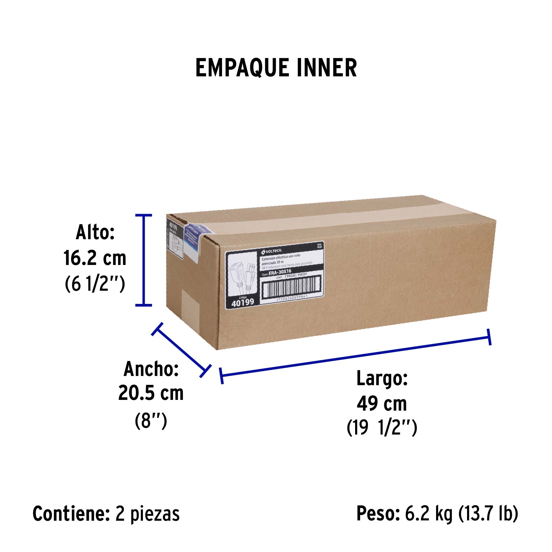 Extensión de uso rudo aterrizada 30 m calibre 16, VOLTECK - Empaque