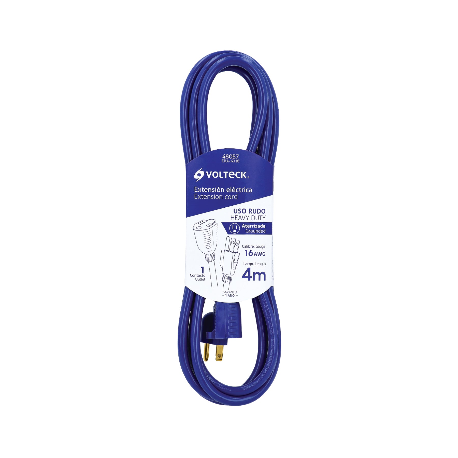 Extensión de uso rudo aterrizada 4 m 3x16 AWG, VOLTECK
