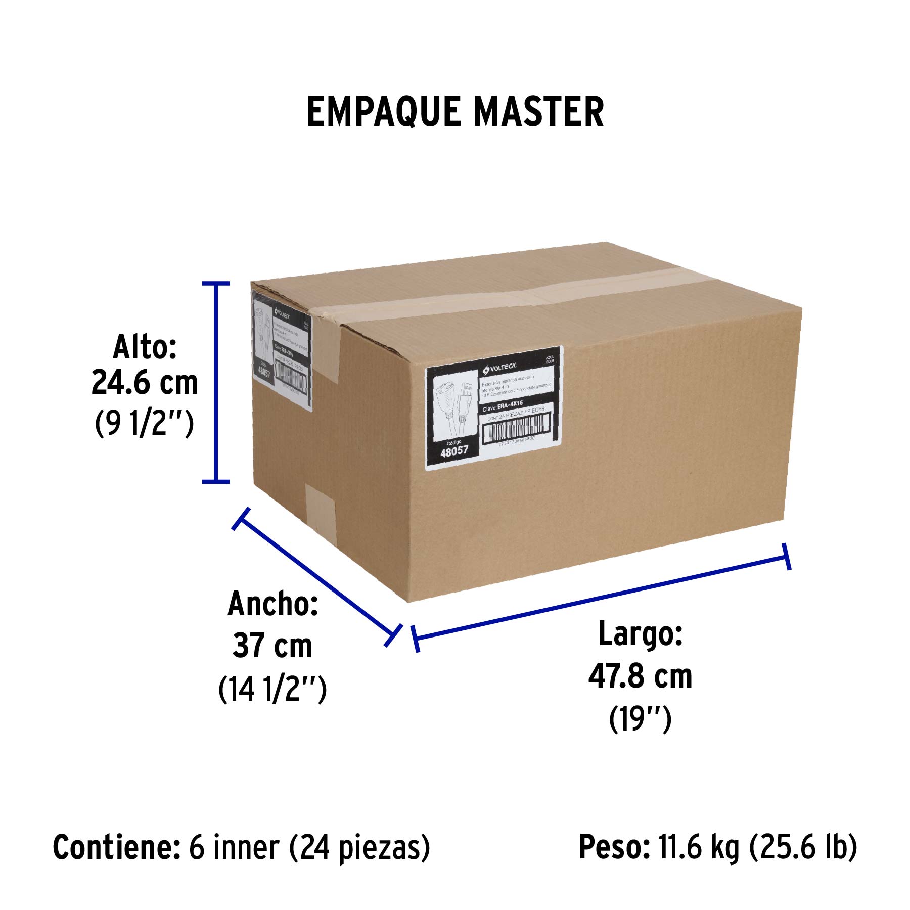 Extensión de uso rudo aterrizada 4 m 3x16 AWG, VOLTECK - Empaque