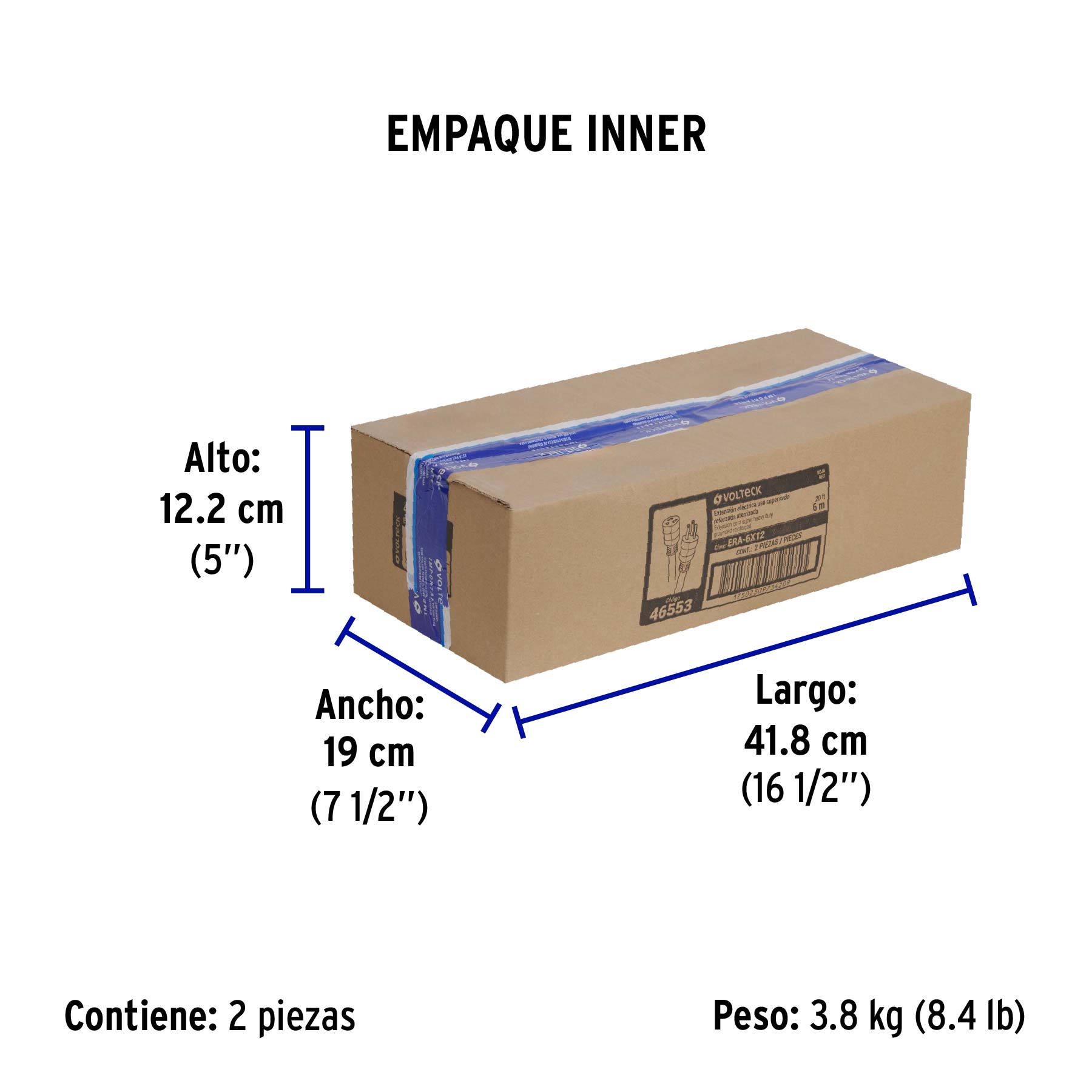 Extensión reforzada aterrizada 6 m 3x12 AWG, VOLTECK - Empaque