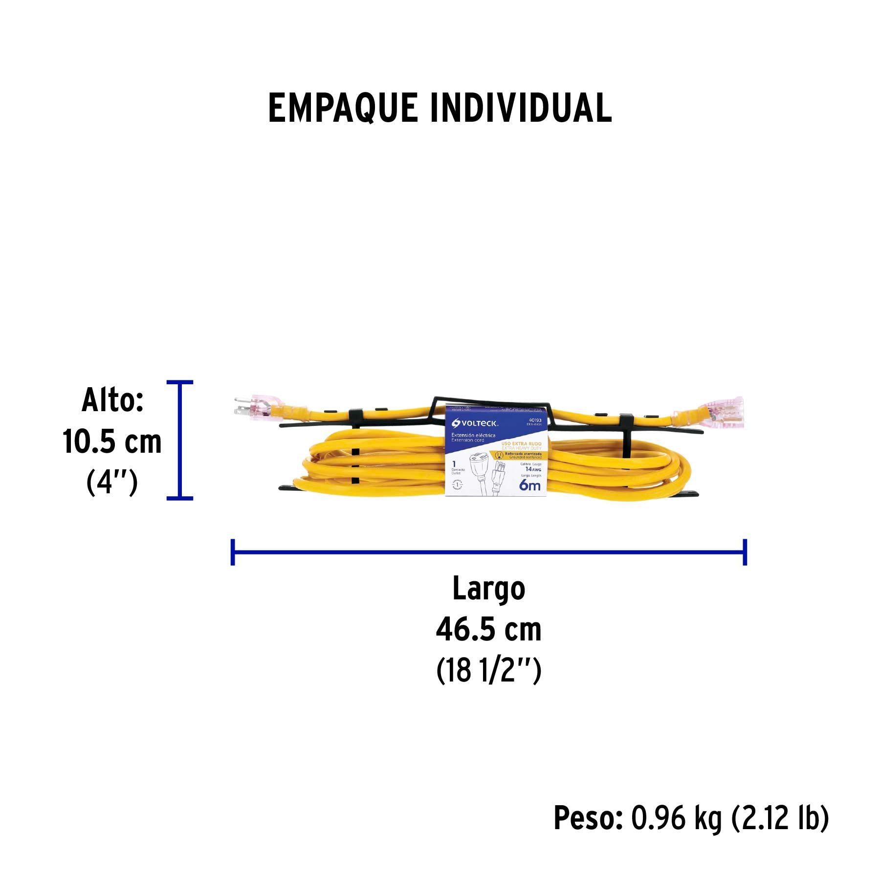 Extensión reforzada aterrizada 6 m calibre 14, VOLTECK - Empaque