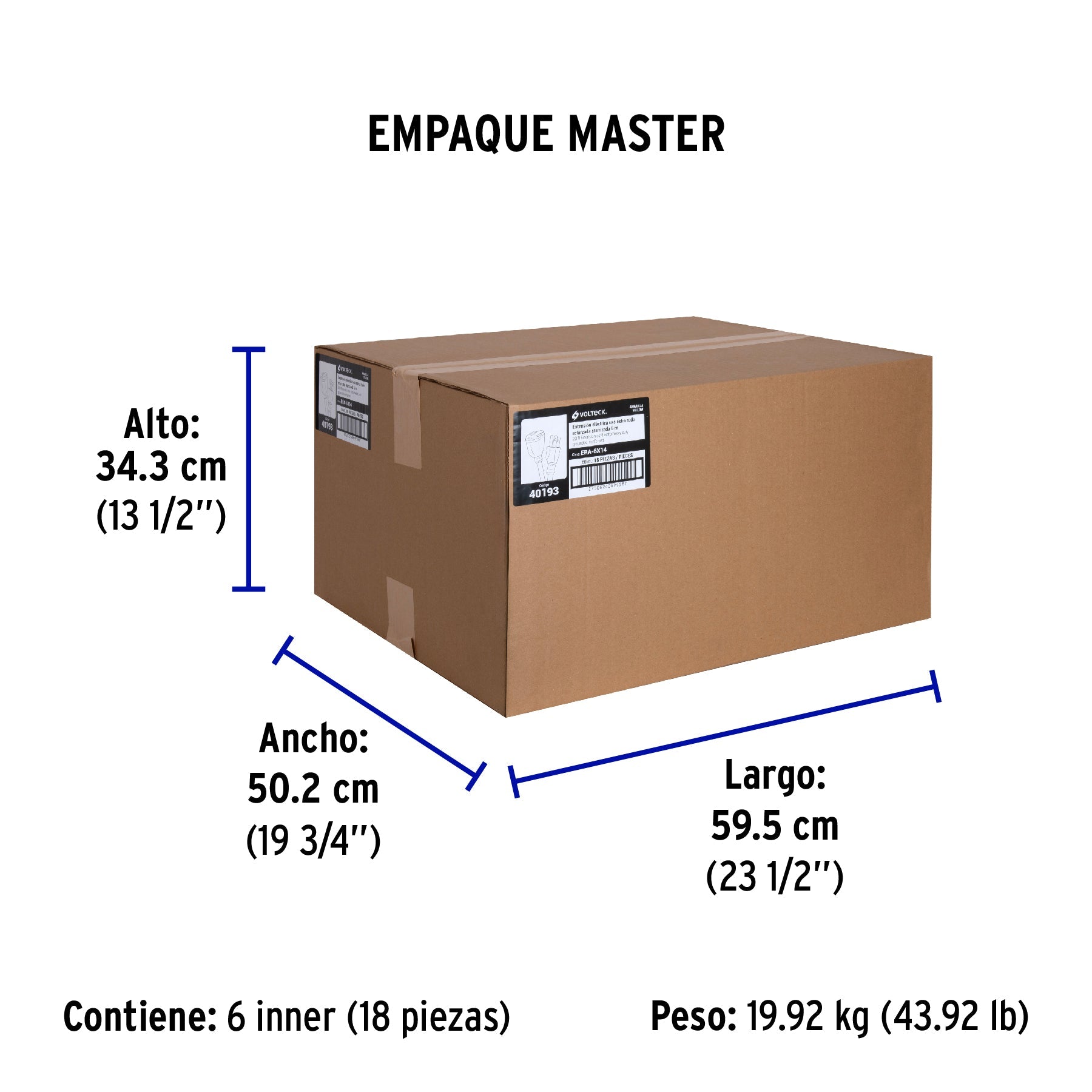 Extensión reforzada aterrizada 6 m calibre 14, VOLTECK - Empaque