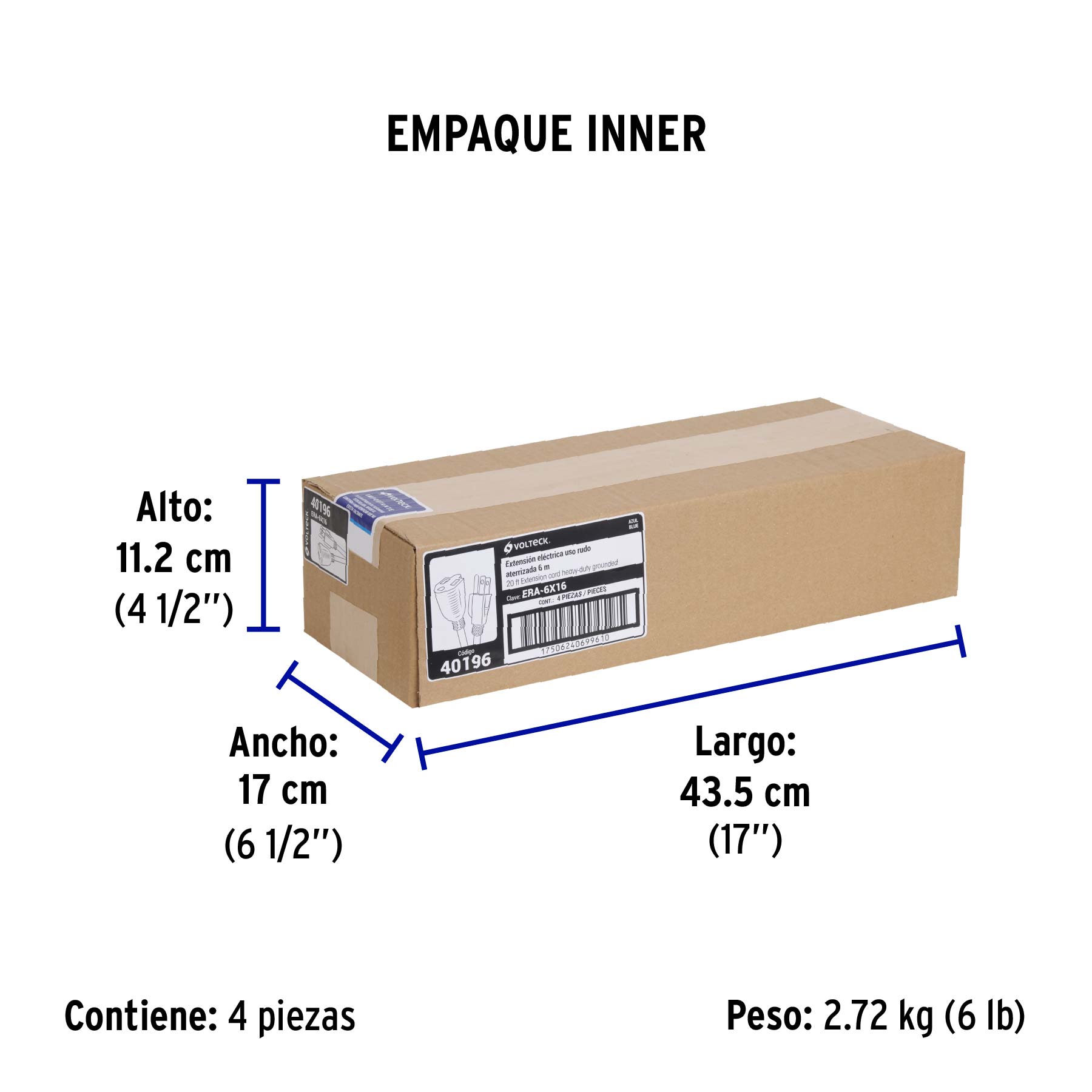 Extensión de uso rudo aterrizada 6 m calibre 16, VOLTECK - Empaque