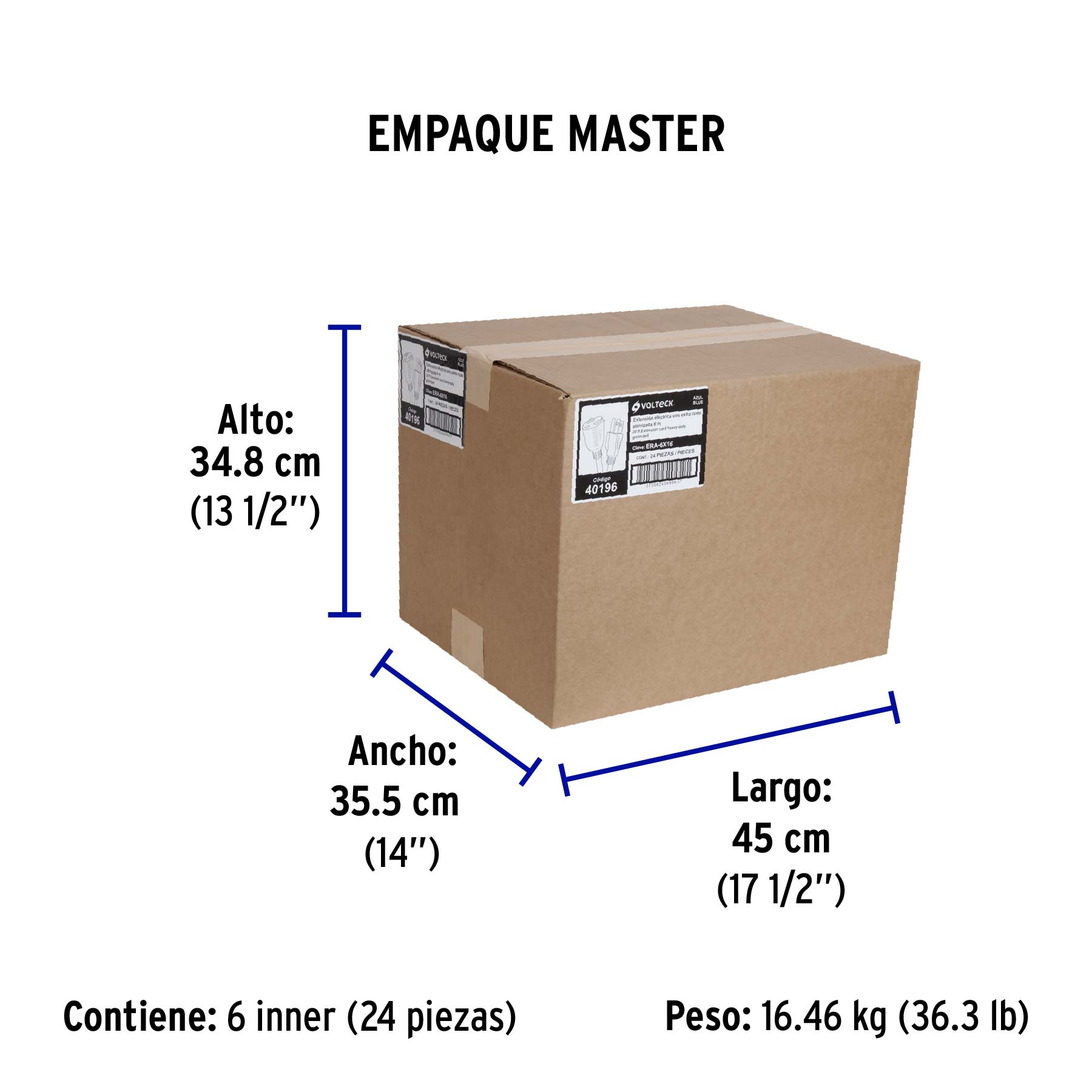 Extensión de uso rudo aterrizada 6 m calibre 16, VOLTECK - Empaque