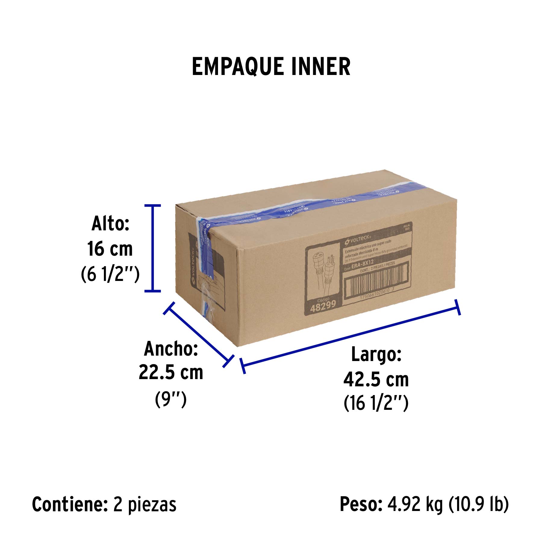 Extensión de uso súper rudo aterrizada 8 m. calibre 12 - Empaque