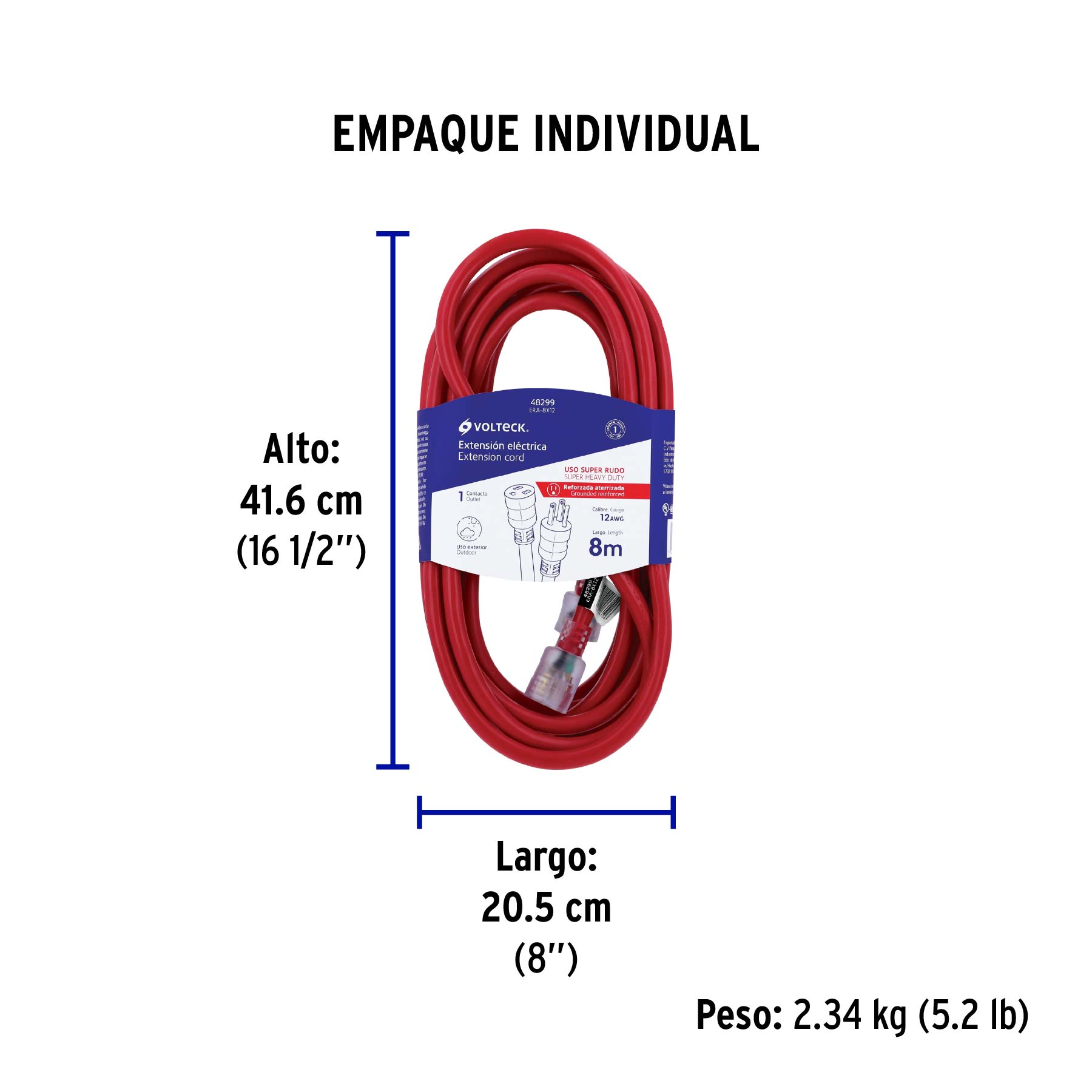 Extensión de uso súper rudo aterrizada 8 m. calibre 12 - Empaque