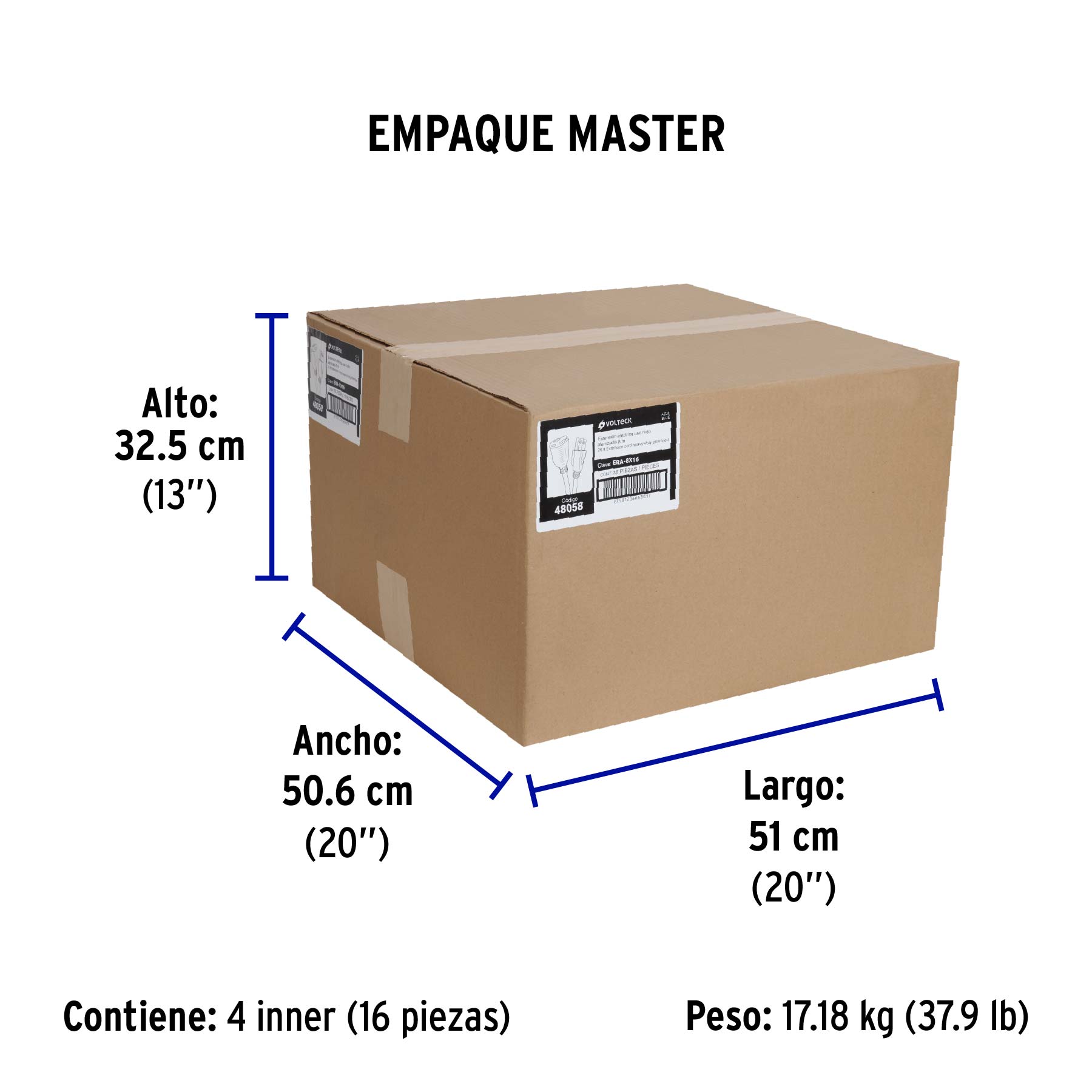 Extensión de uso rudo aterrizada 8 m 3x16 AWG, VOLTECK - Empaque