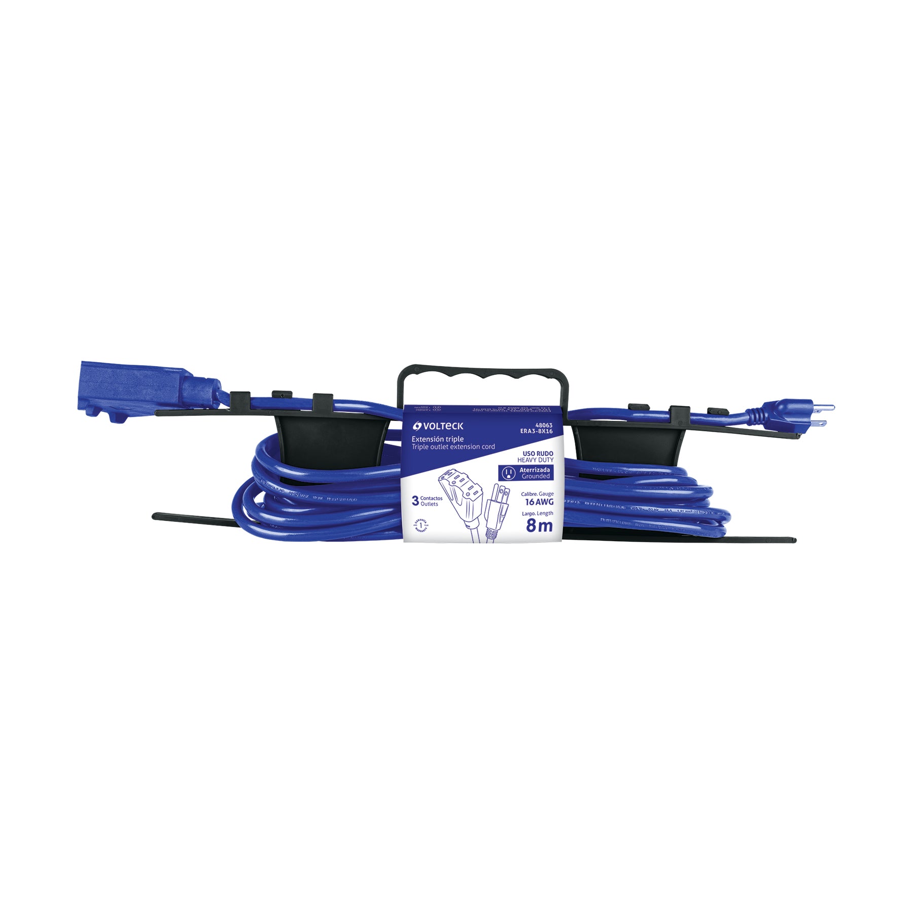 Extensión triple uso rudo 8 m tipo abanico 3x16 AWG, VOLTECK