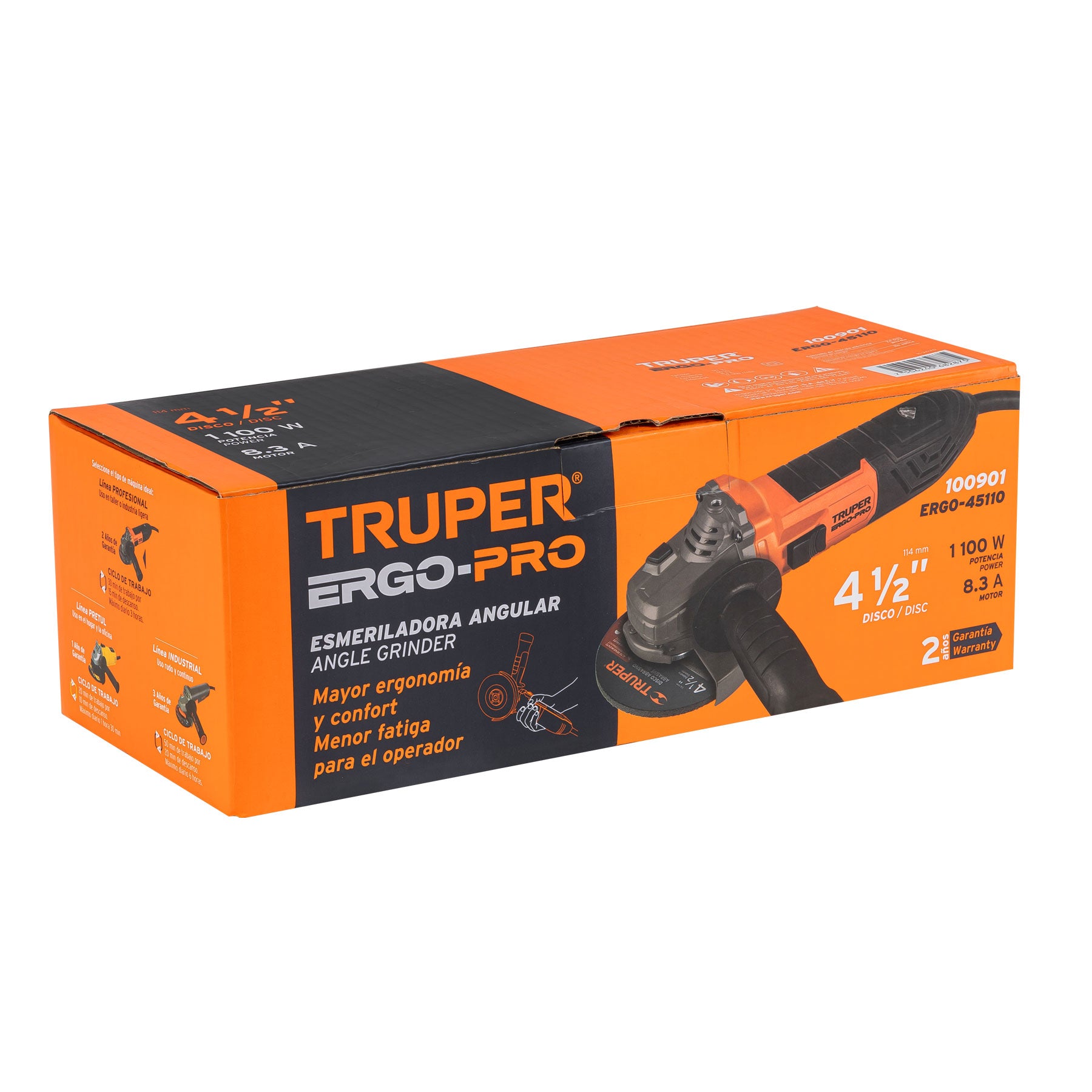 Esmeriladora angular 4-1/2", 1100W, TRUPER ERGO PRO