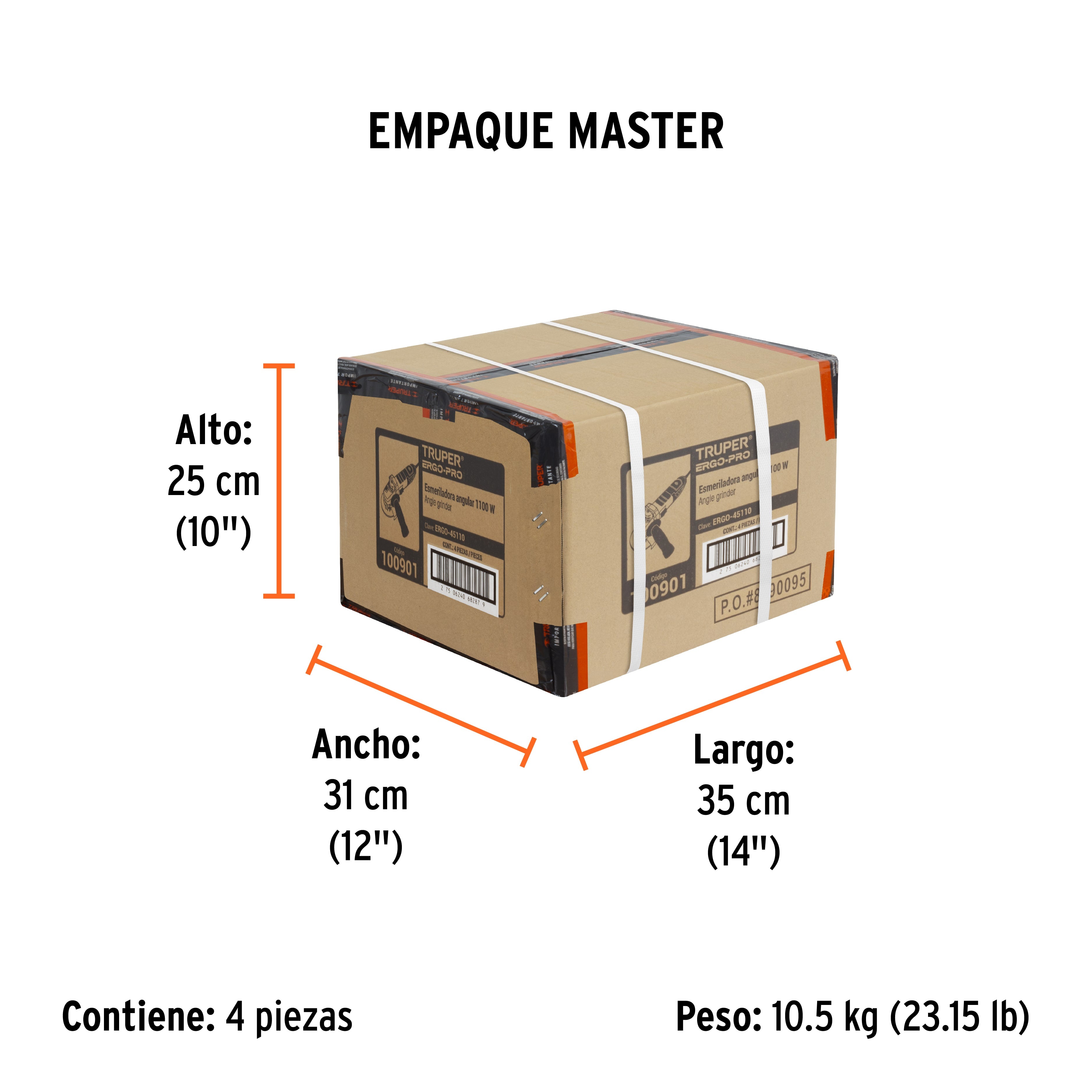 Esmeriladora angular 4-1/2", 1100W, TRUPER ERGO PRO - Empaque