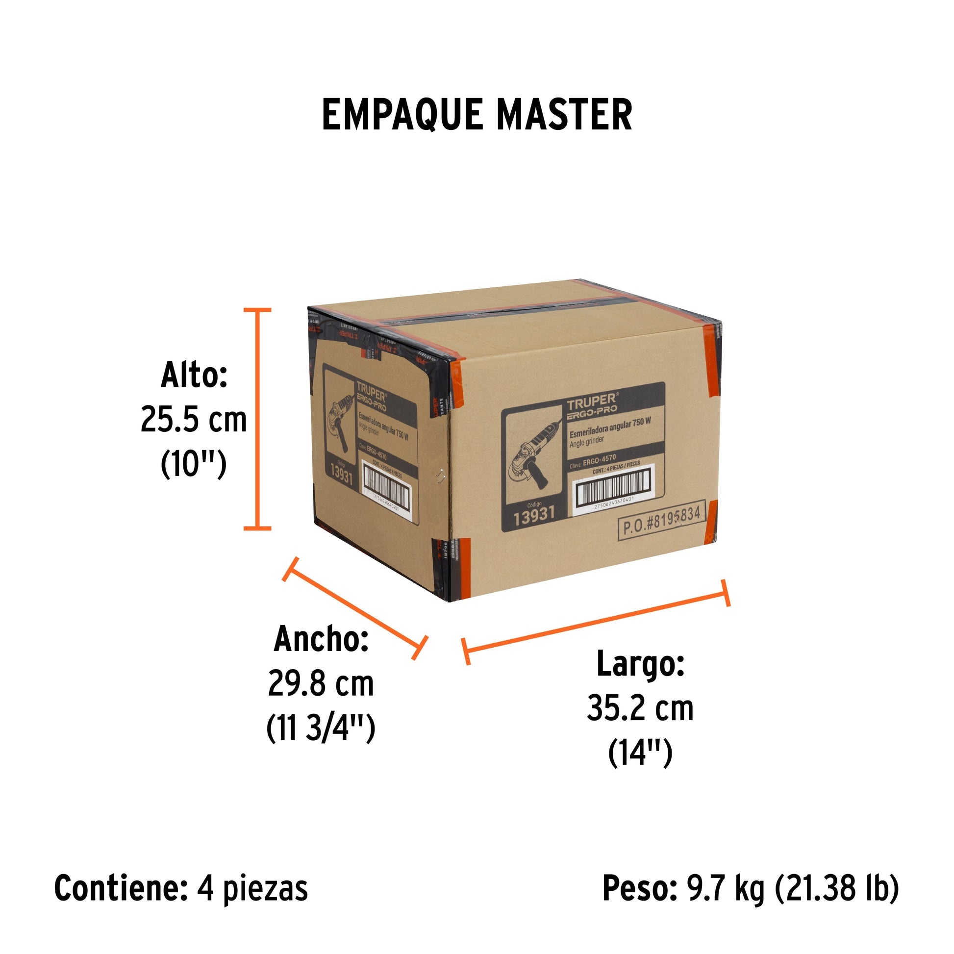 Esmeriladora angular 4-1/2", 750W, TRUPER ERGO PRO - Empaque