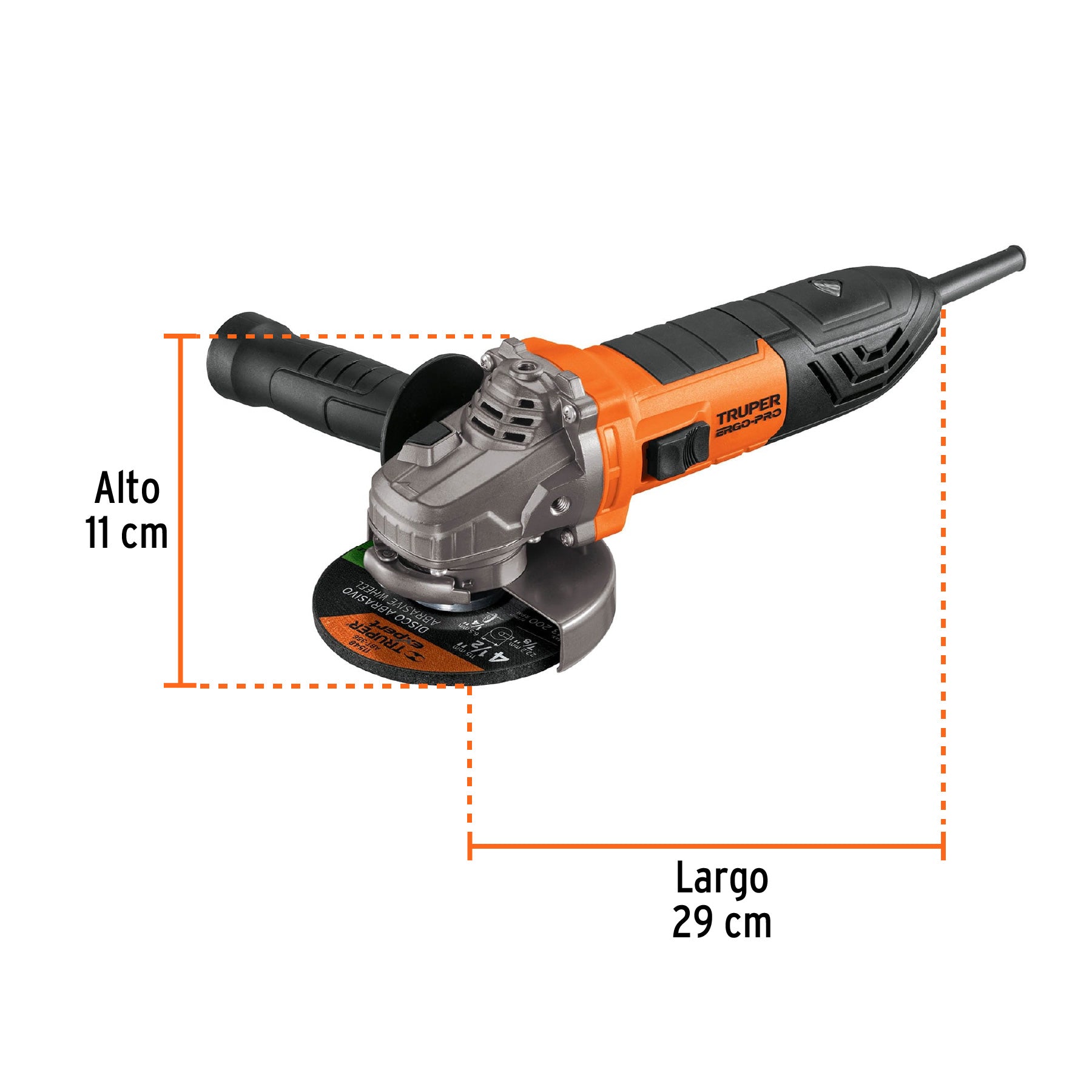 Esmeriladora angular 4-1/2", 750W, TRUPER ERGO PRO