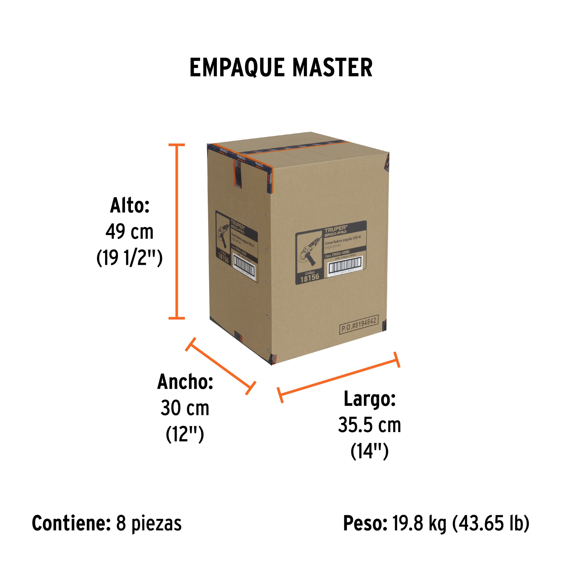 Esmeriladora angular 4-1/2", 850W, TRUPER ERGO PRO - Empaque