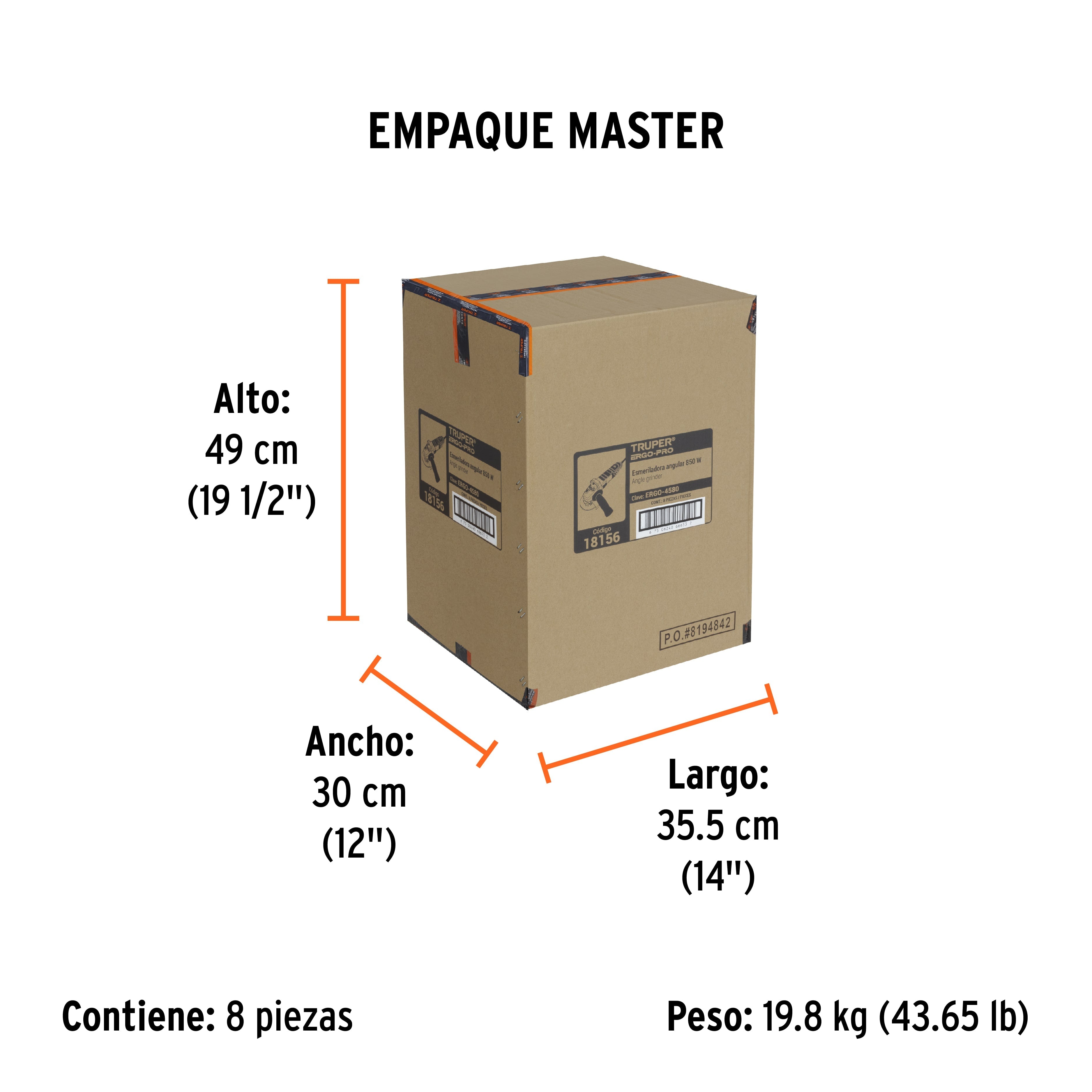Esmeriladora angular 4-1/2", 850W, TRUPER ERGO PRO - Empaque