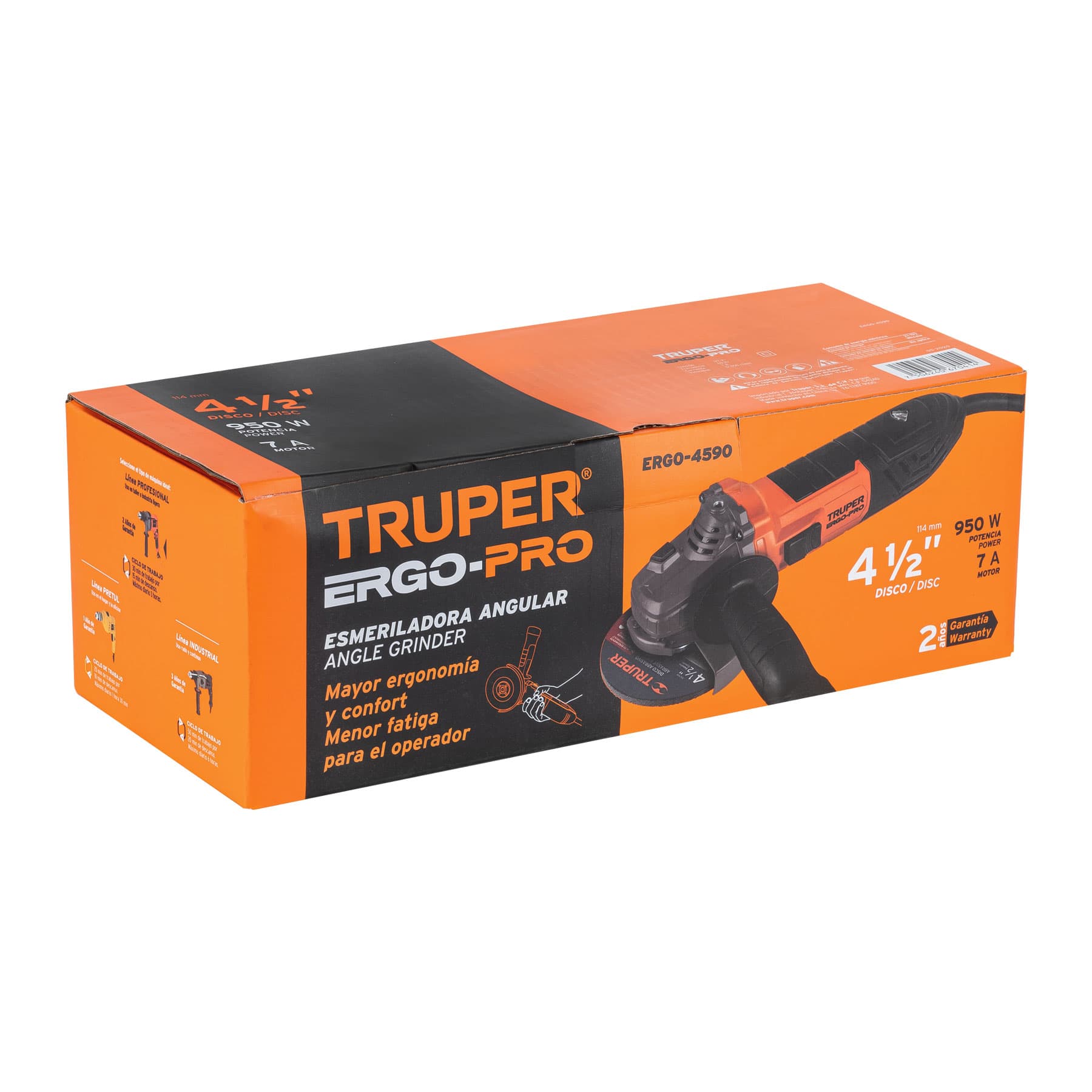 Esmeriladora angular 4-1/2", 950W, TRUPER ERGO PRO