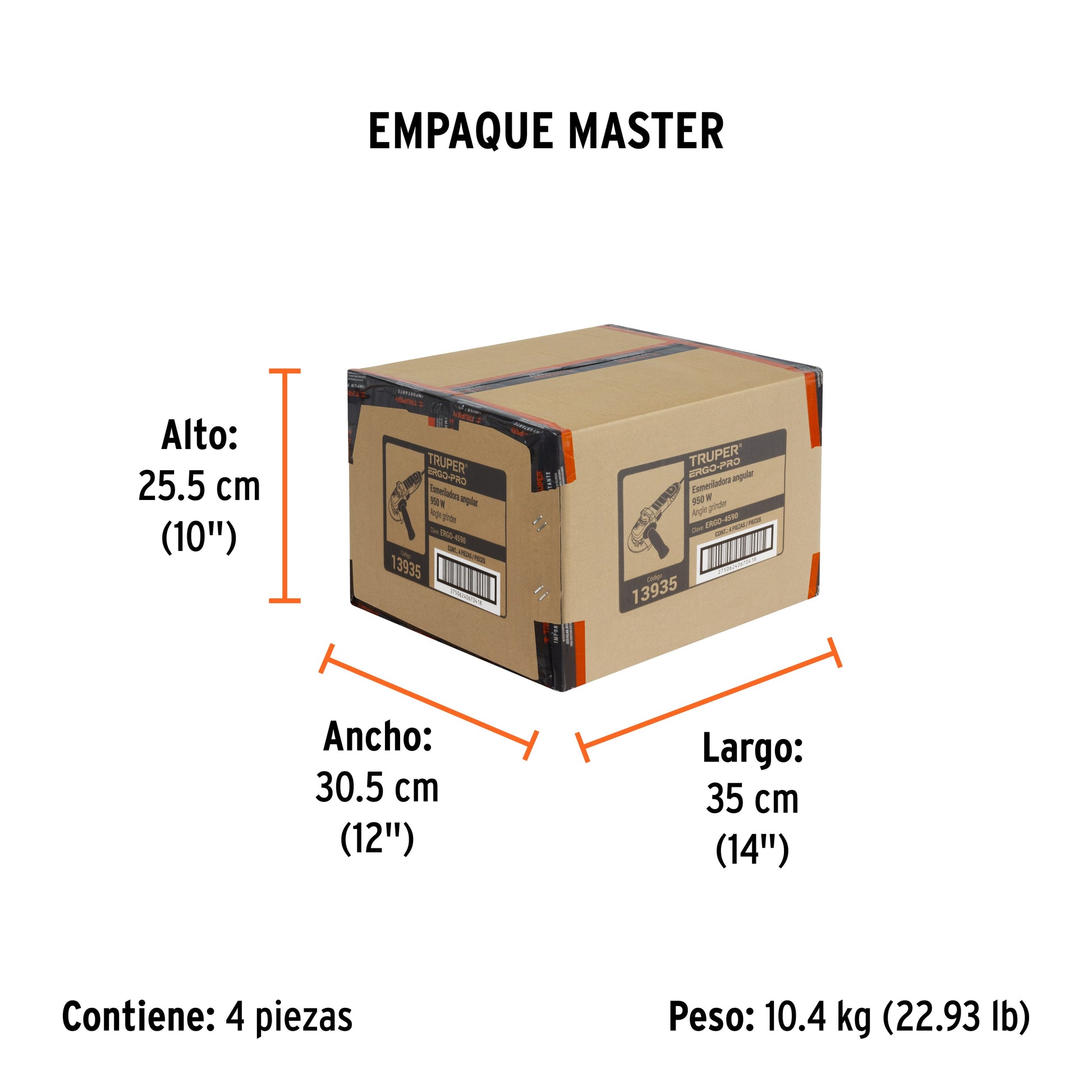 Esmeriladora angular 4-1/2", 950W, TRUPER ERGO PRO - Empaque