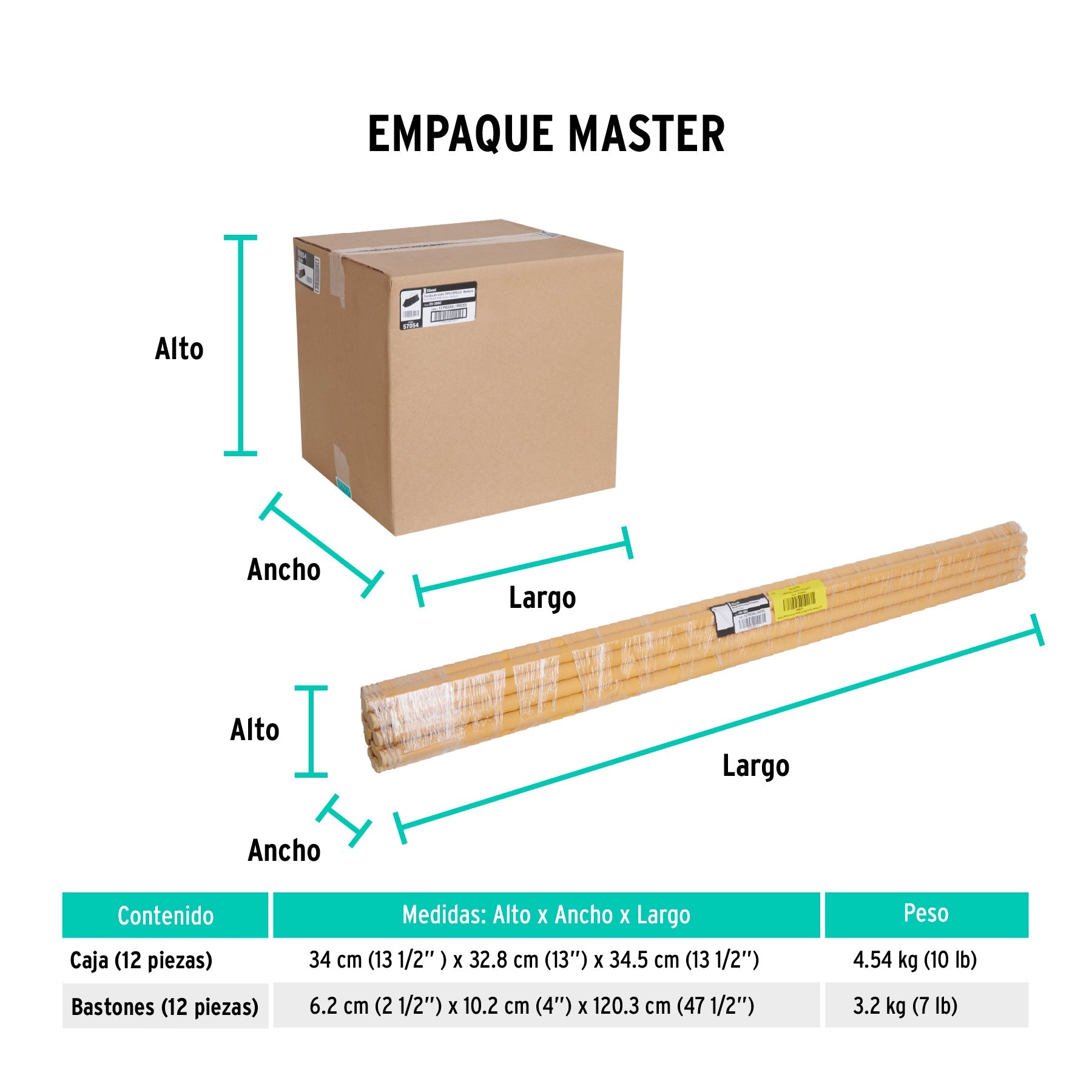Escoba mediana tipo cepillo, cerdas de PVC, bastón de madera - Empaque