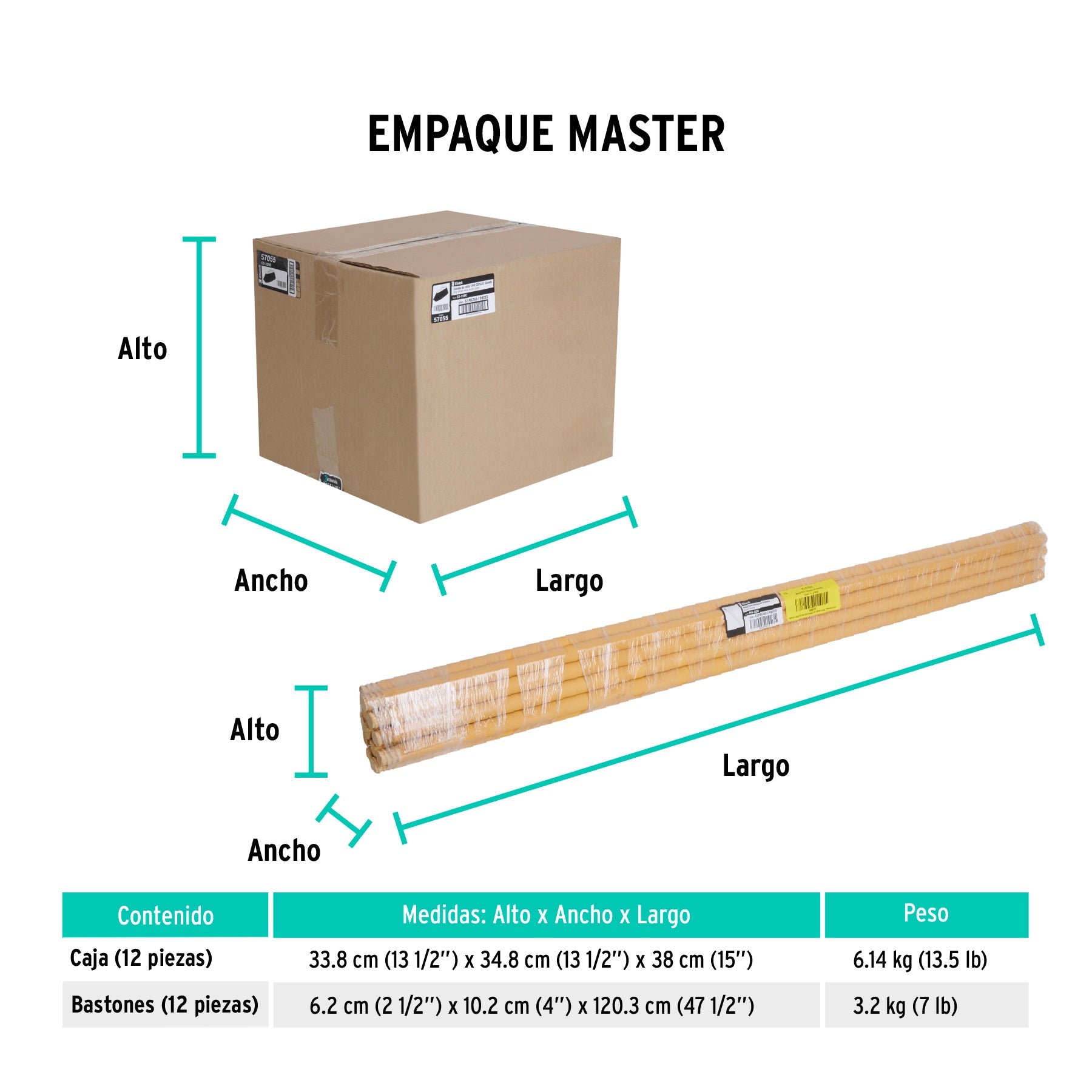 Escoba grande tipo cepillo, cerdas de PVC, bastón de madera - Empaque