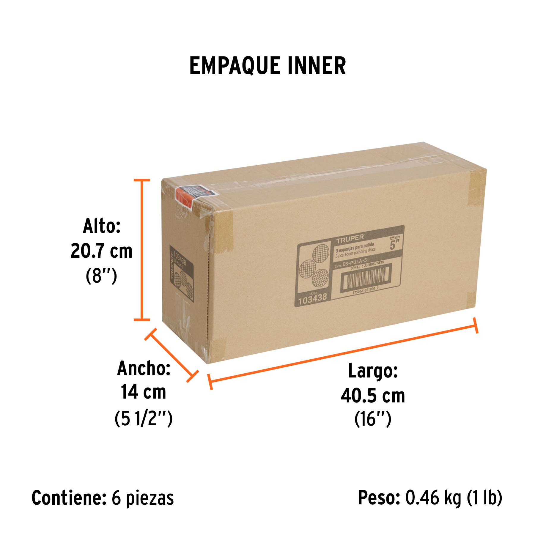 Juego de 3 esponjas para pulir de 5" hook and loop, TRUPER - Empaque