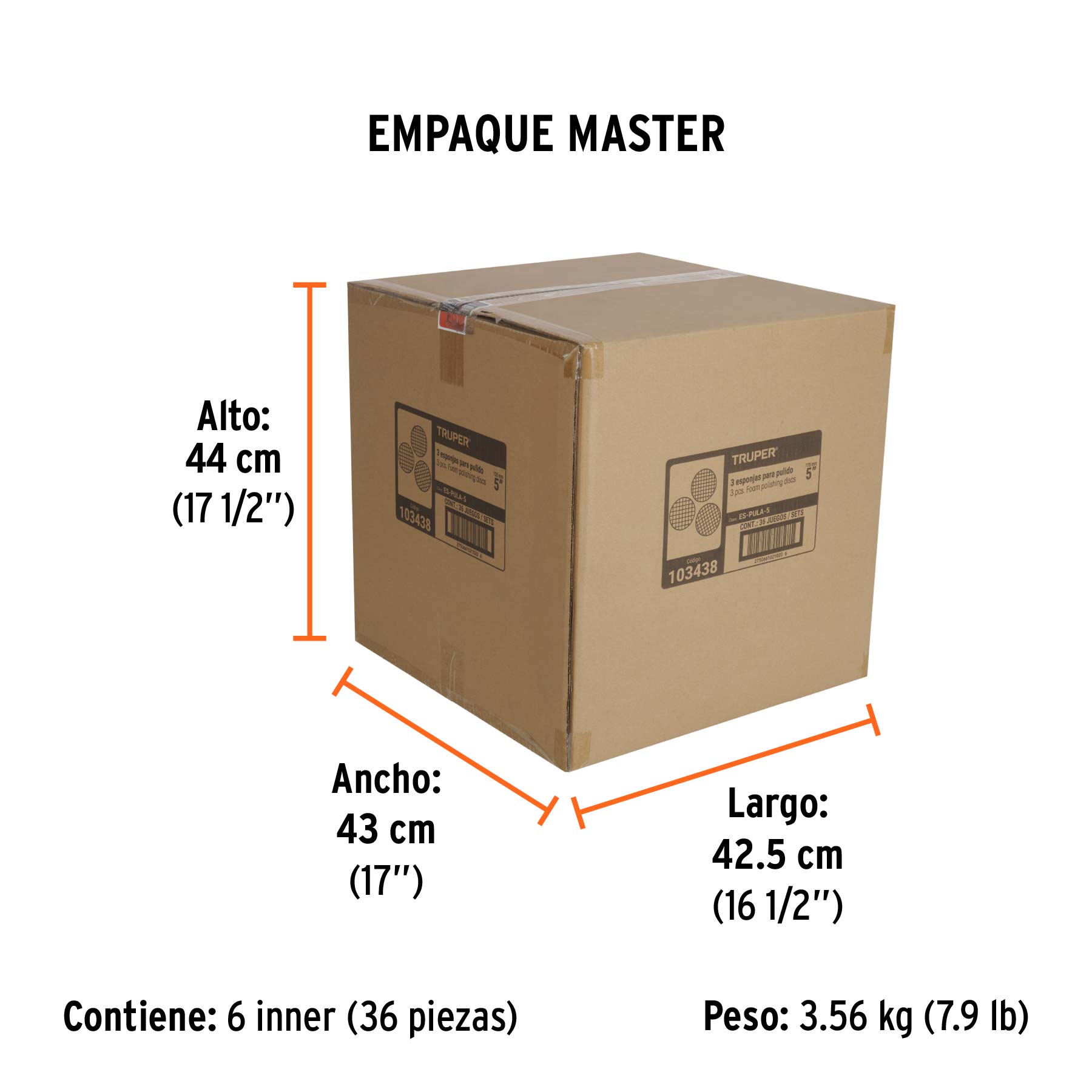 Juego de 3 esponjas para pulir de 5" hook and loop, TRUPER - Empaque