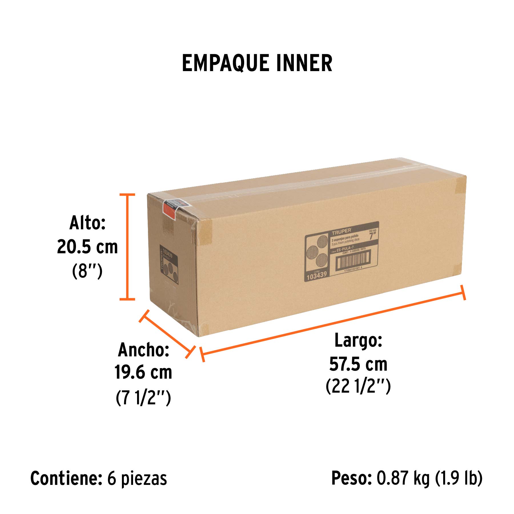Juego de 3 esponjas para pulir de 7" hook and loop, TRUPER - Empaque