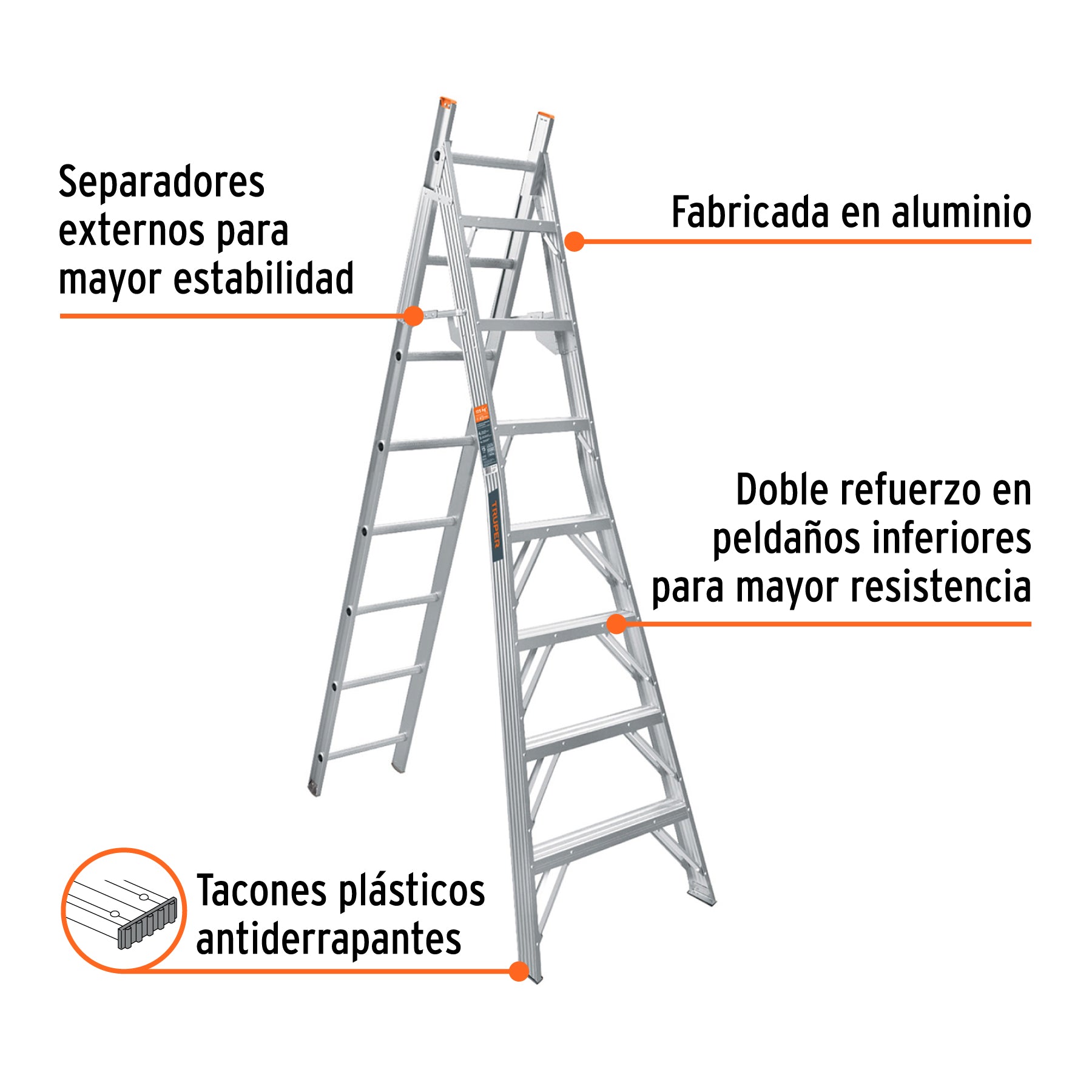 Escalera convertible, tipo ll, 15 escalones, TRUPER