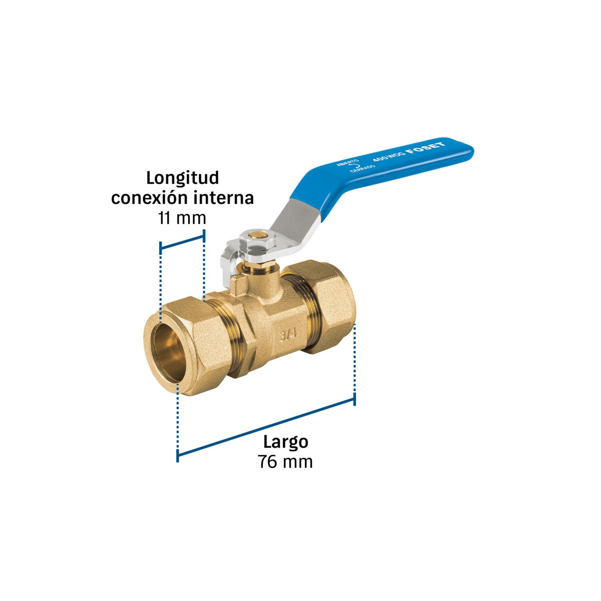 Válvula esfera de latón, de compresión, 3/4" alta presión