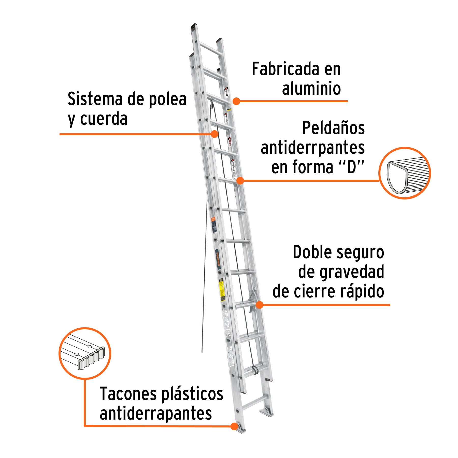 Escalera de extensión, tipo III, 24 peldaños, TRUPER