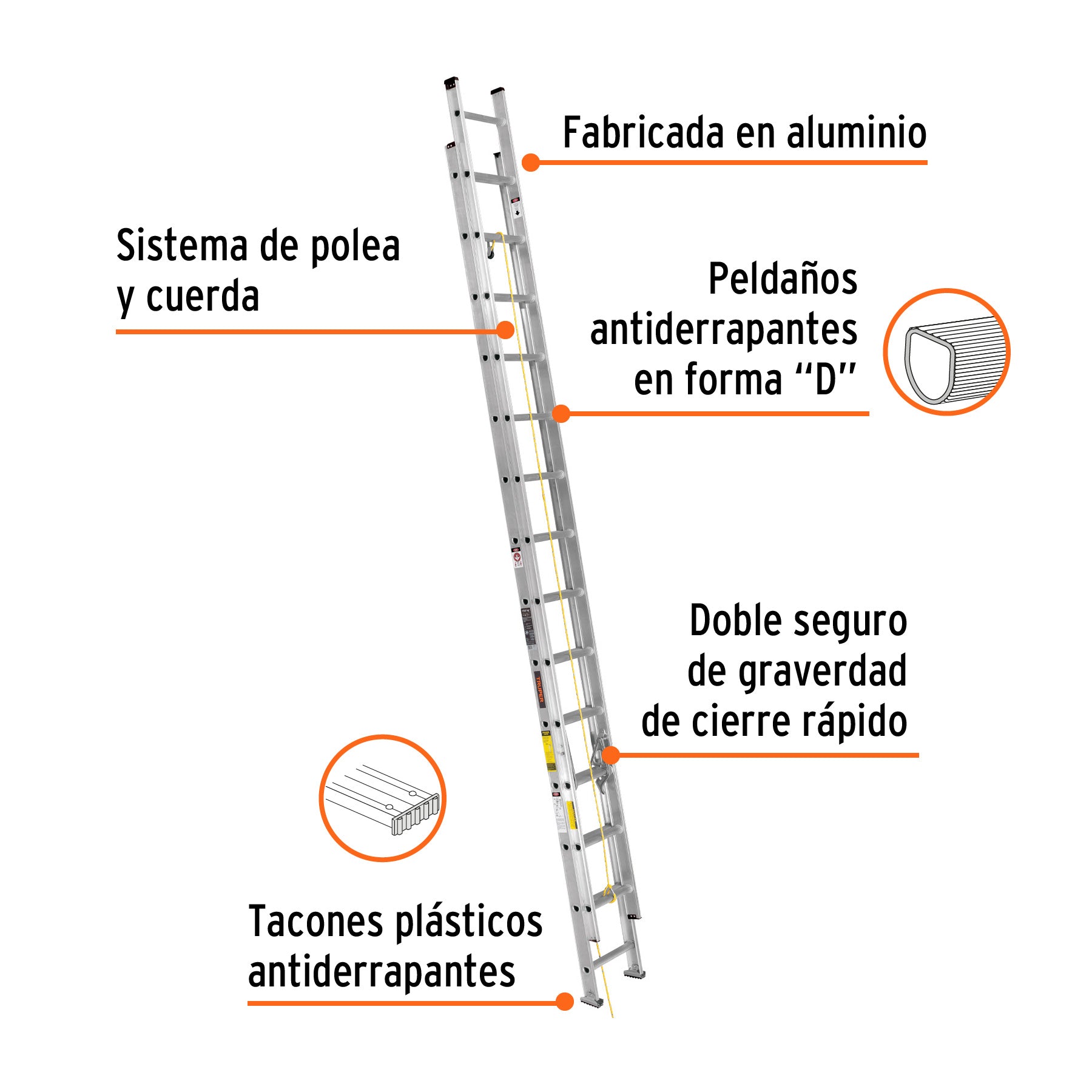 Escalera de extensión, tipo III, 28 escalones, TRUPER