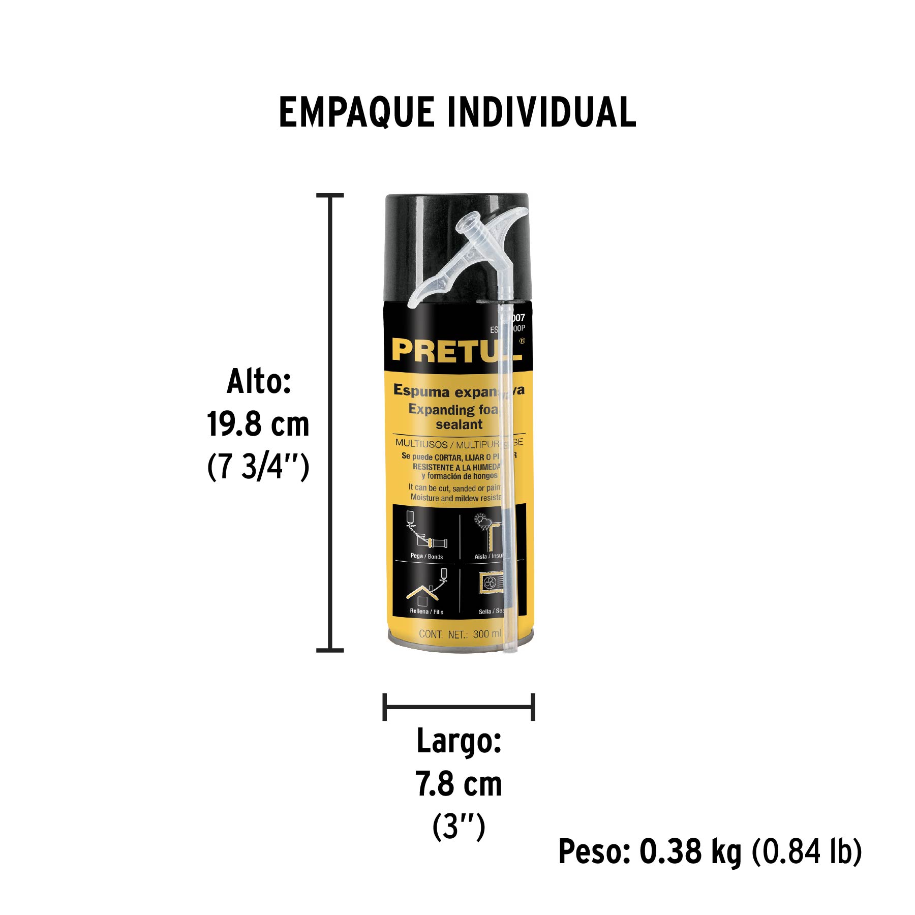Espuma expansiva de poliuretano, 300 ml, PRETUL - Empaque