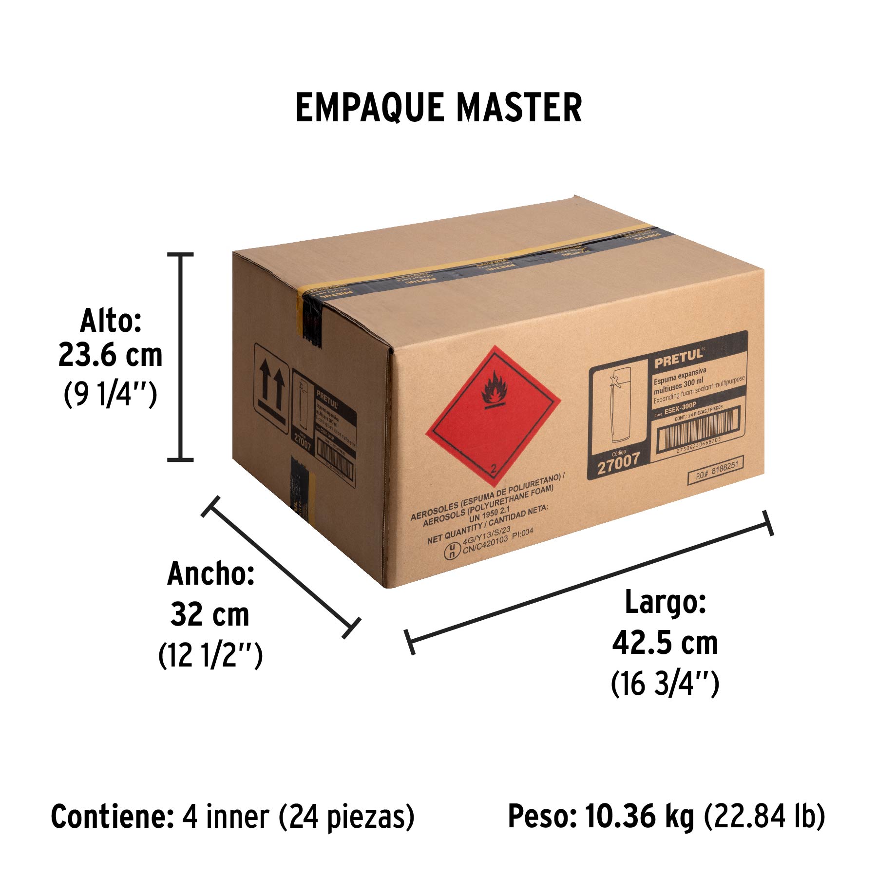 Espuma expansiva de poliuretano, 300 ml, PRETUL - Empaque