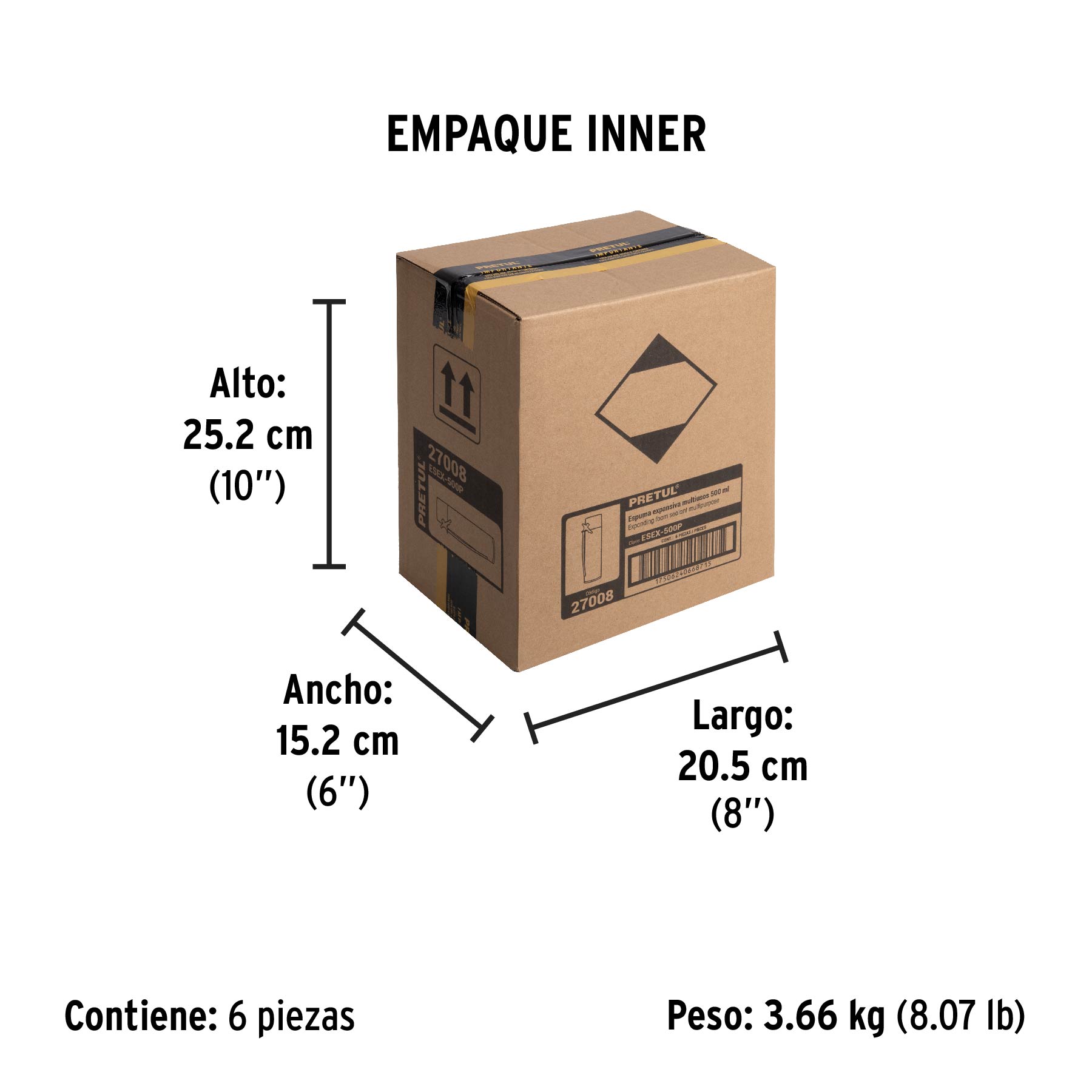 Espuma expansiva de poliuretano, 500 ml, PRETUL - Empaque