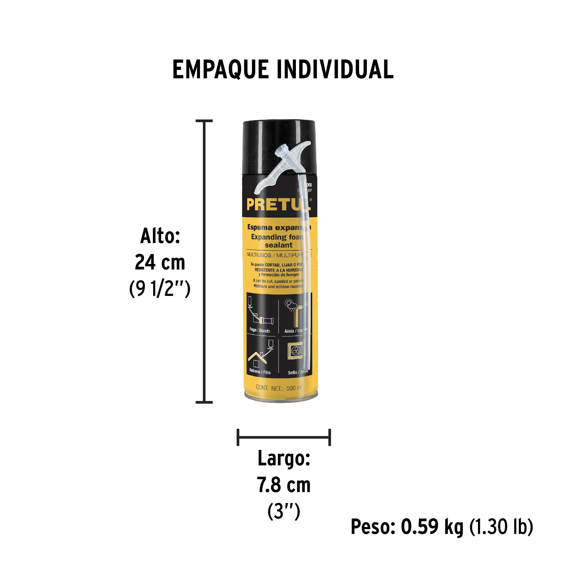 Espuma expansiva de poliuretano, 500 ml, PRETUL - Empaque