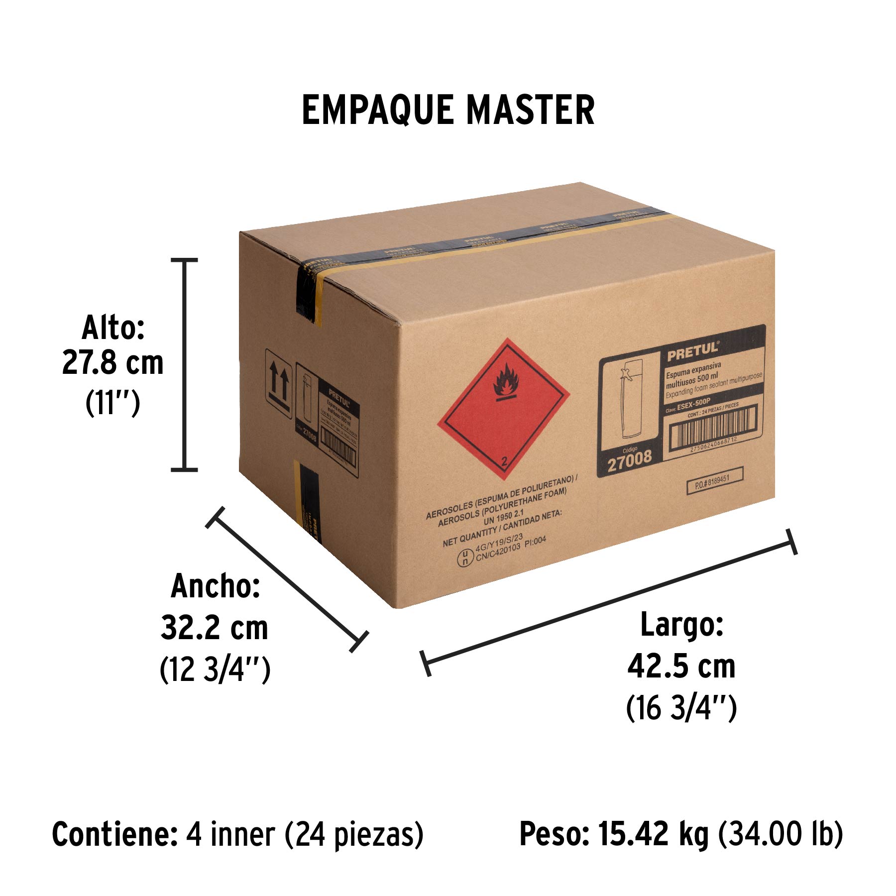 Espuma expansiva de poliuretano, 500 ml, PRETUL - Empaque
