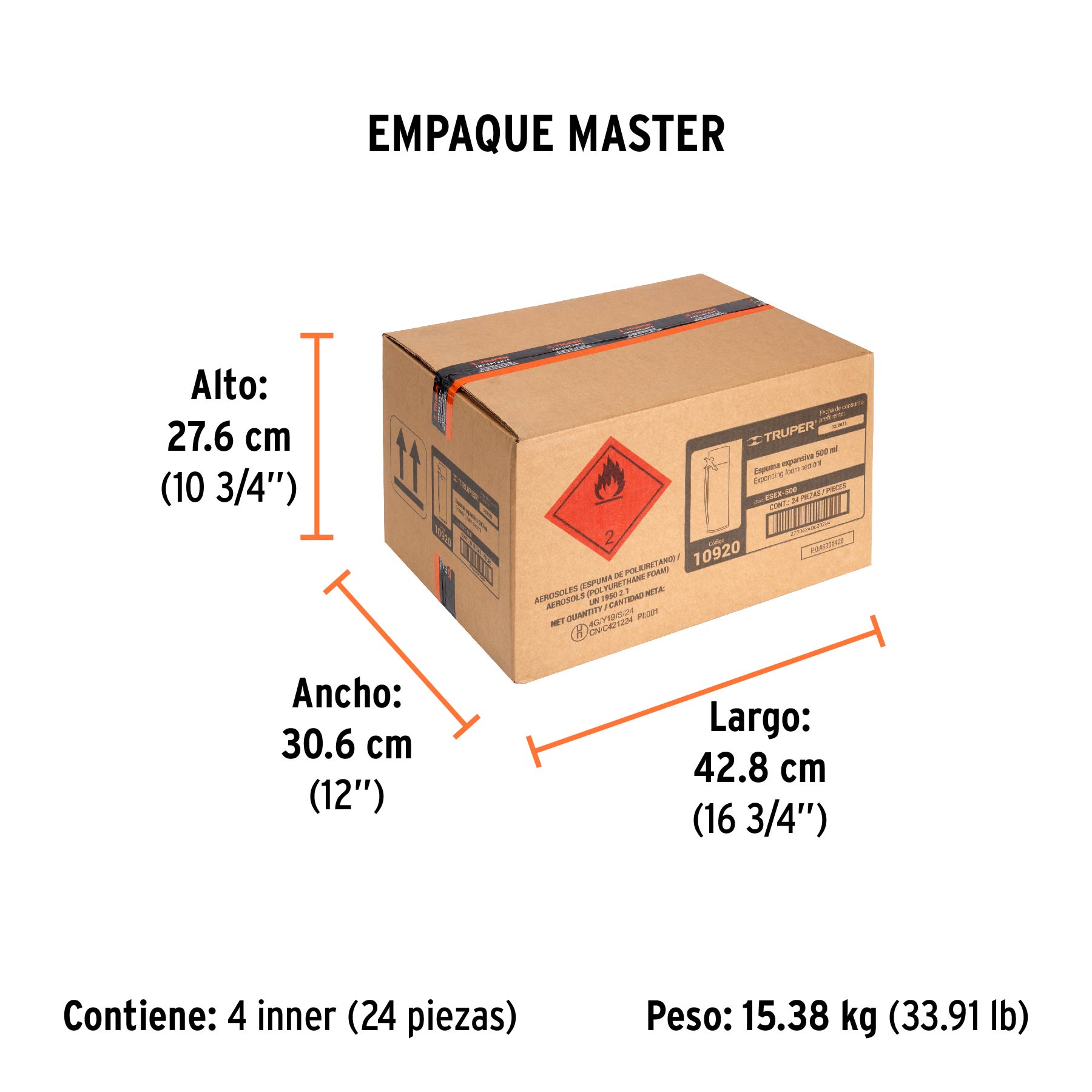 Espuma expansiva de poliuretano, 500 ml, TRUPER - Empaque