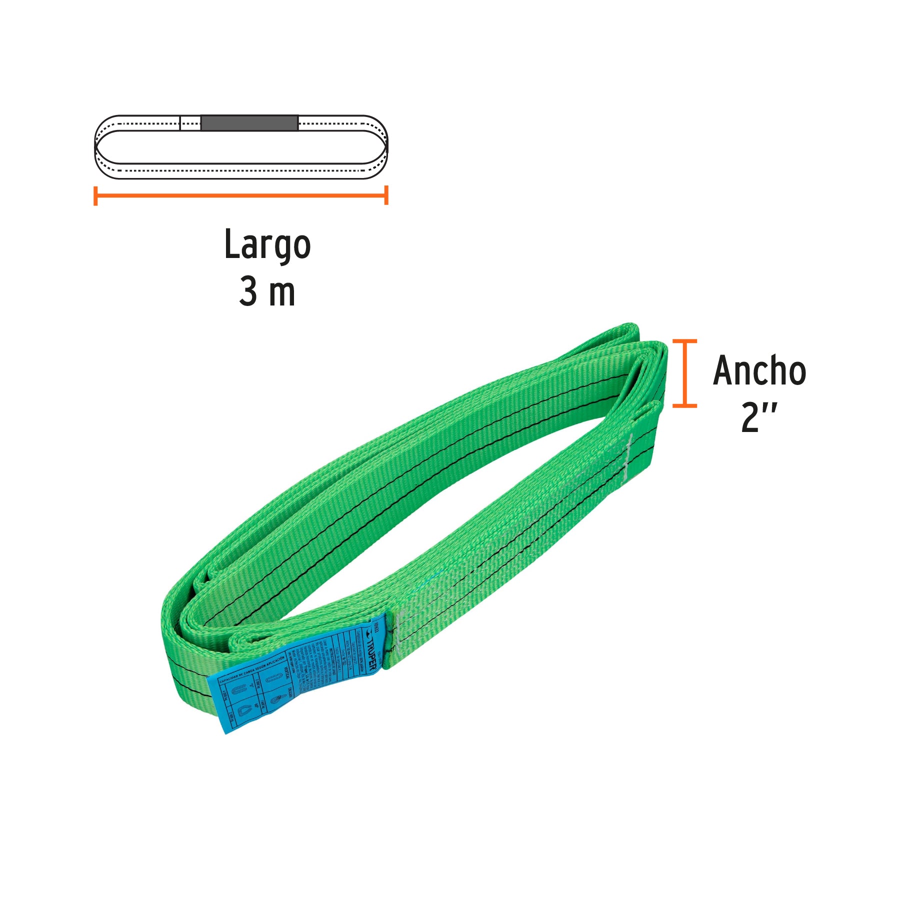 Eslinga de poliéster redonda sin fin, 2 T x 3 m, TRUPER