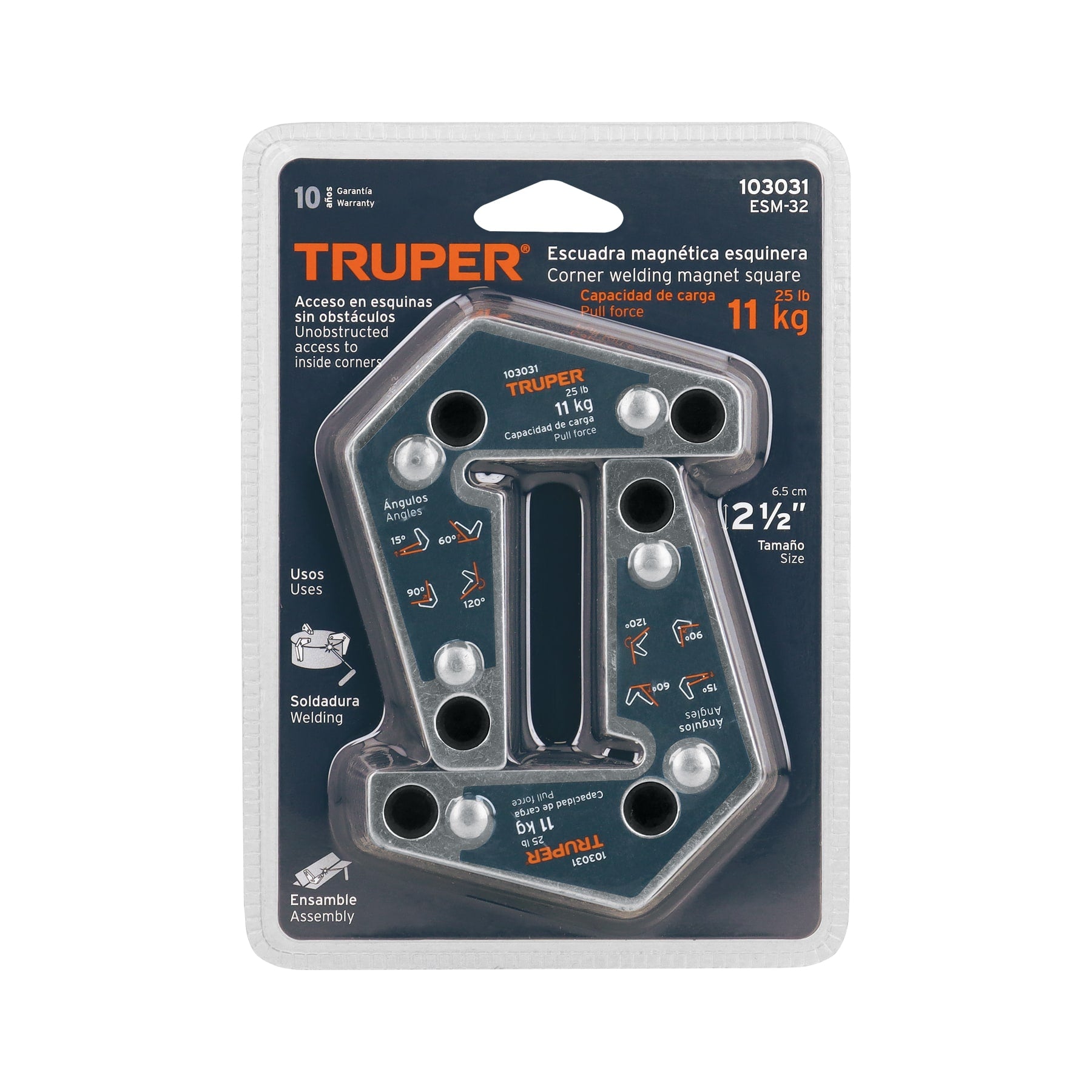 2 Escuadras magnéticas esquineras 2-3/4" carga 11 kg, TRUPER
