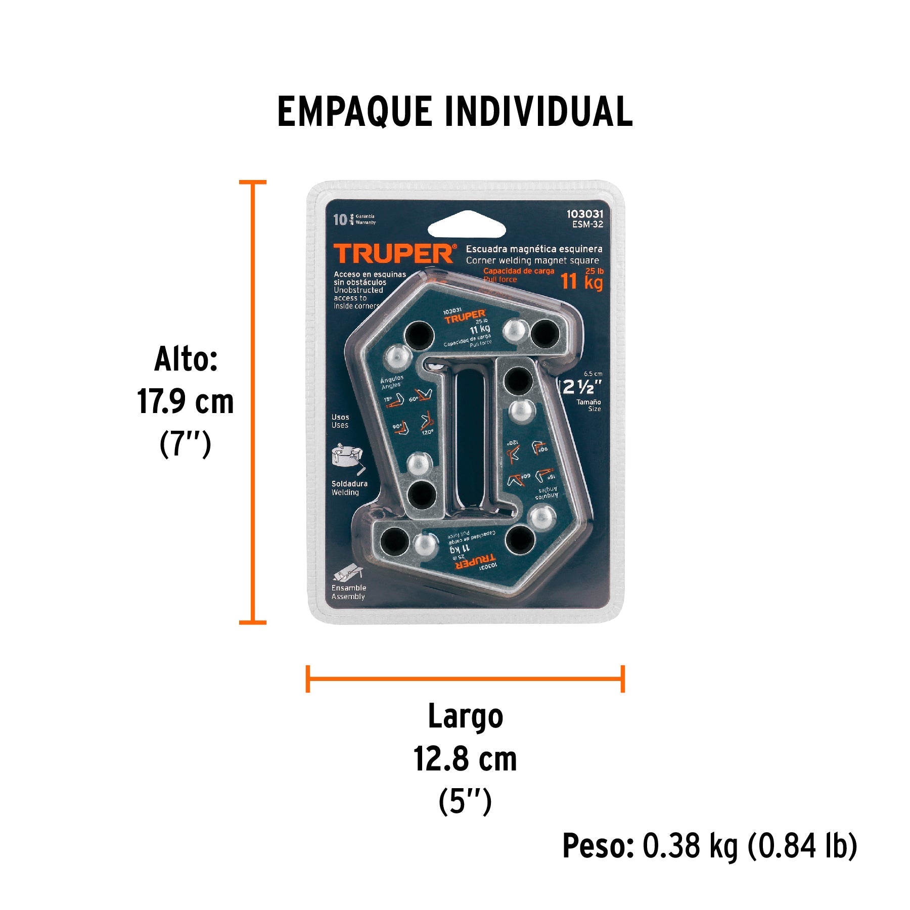 2 Escuadras magnéticas esquineras 2-3/4" carga 11 kg, TRUPER - Empaque